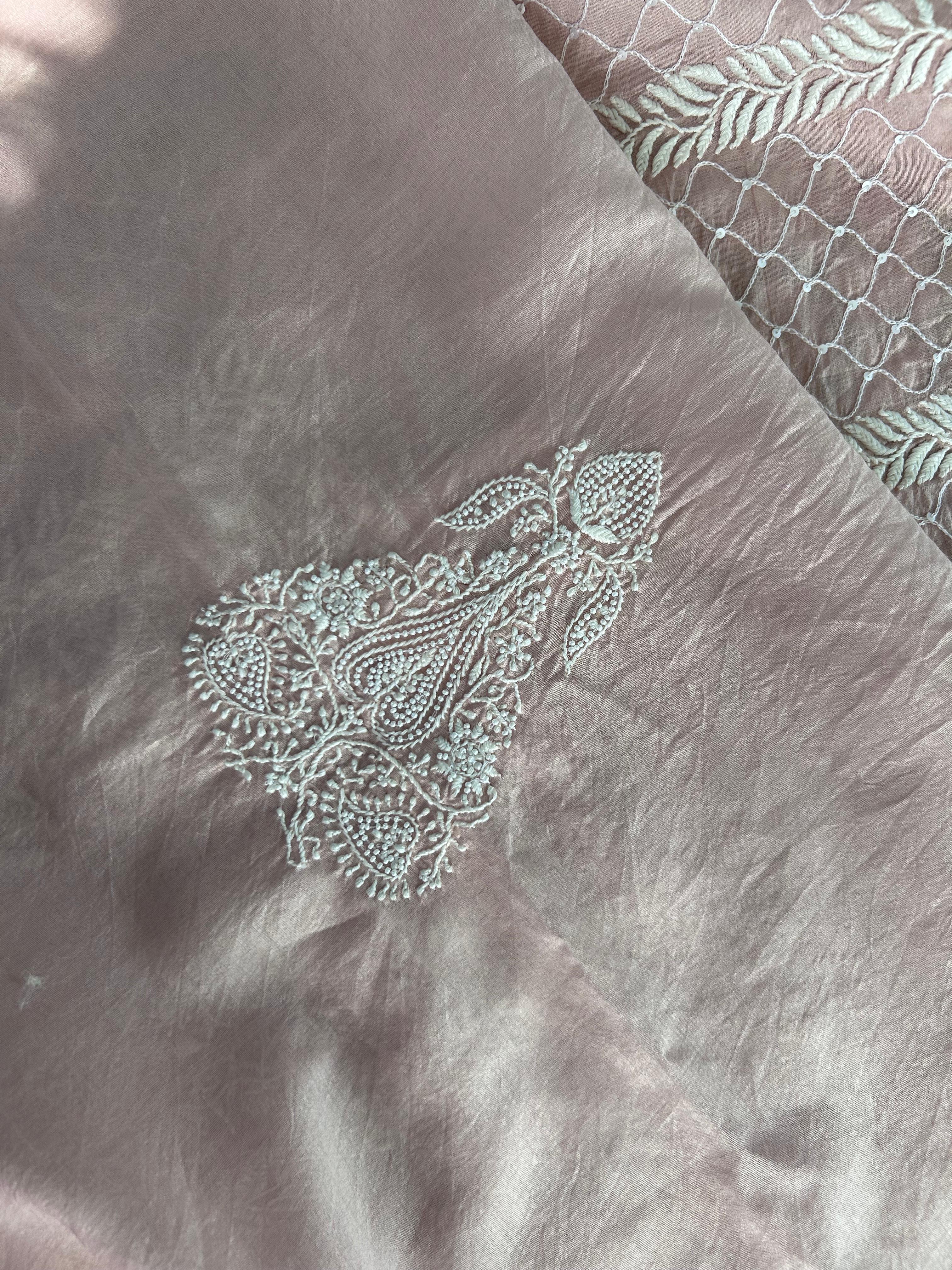 Pink Mens Chanderi Chikankari Kurta