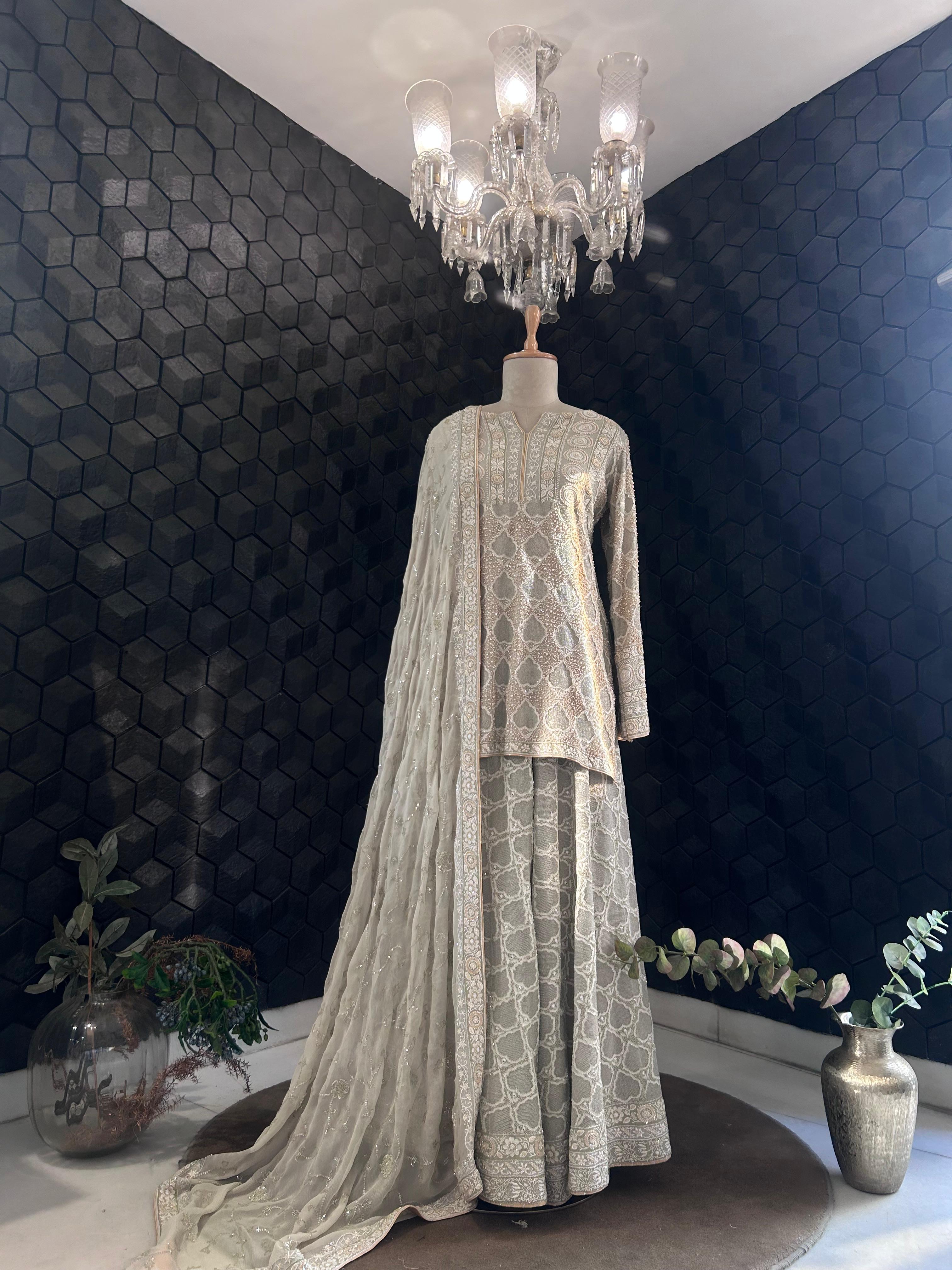 Green georgette chikankari ek-taar sharara set