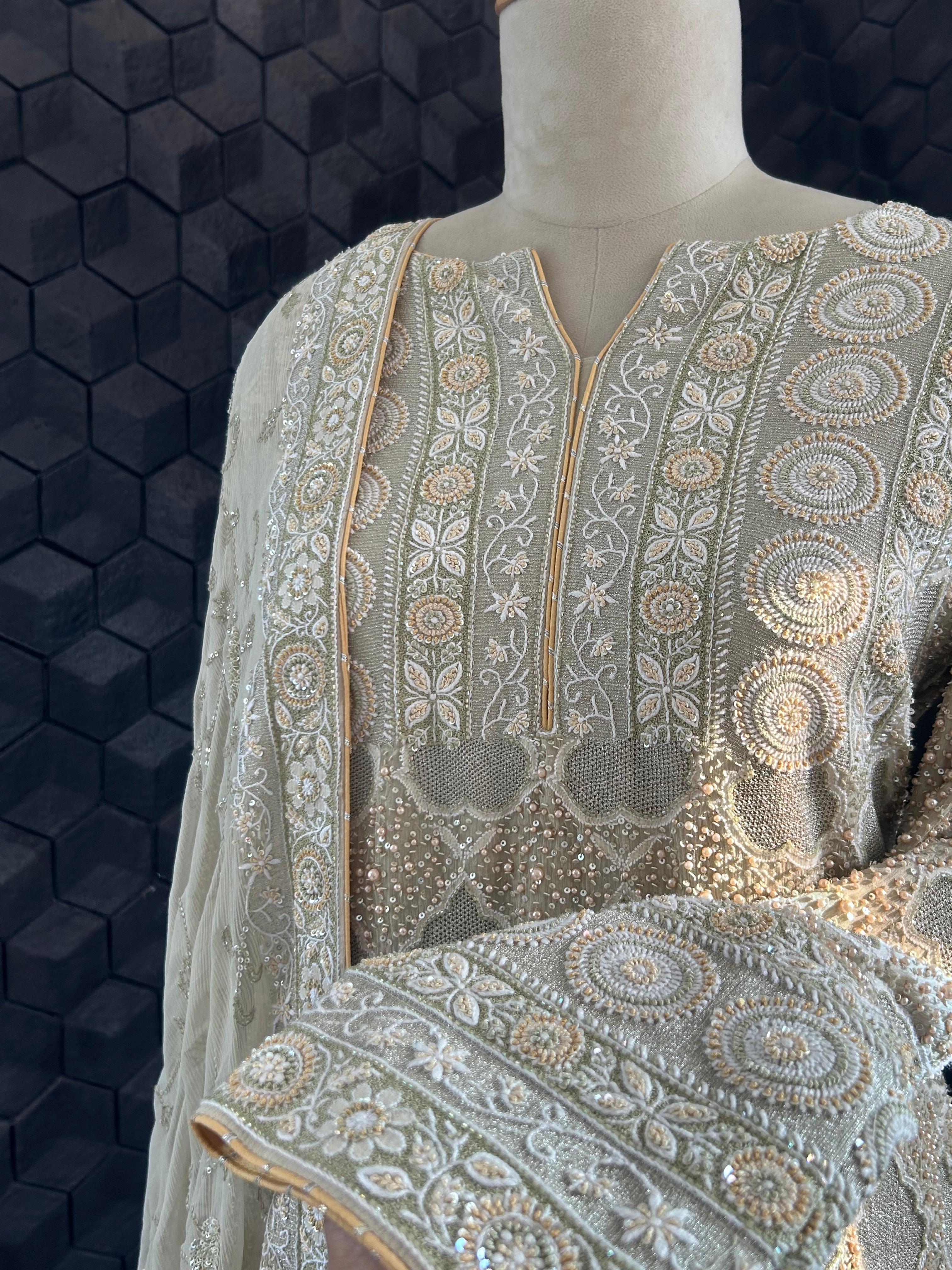 Green georgette chikankari ek-taar sharara set