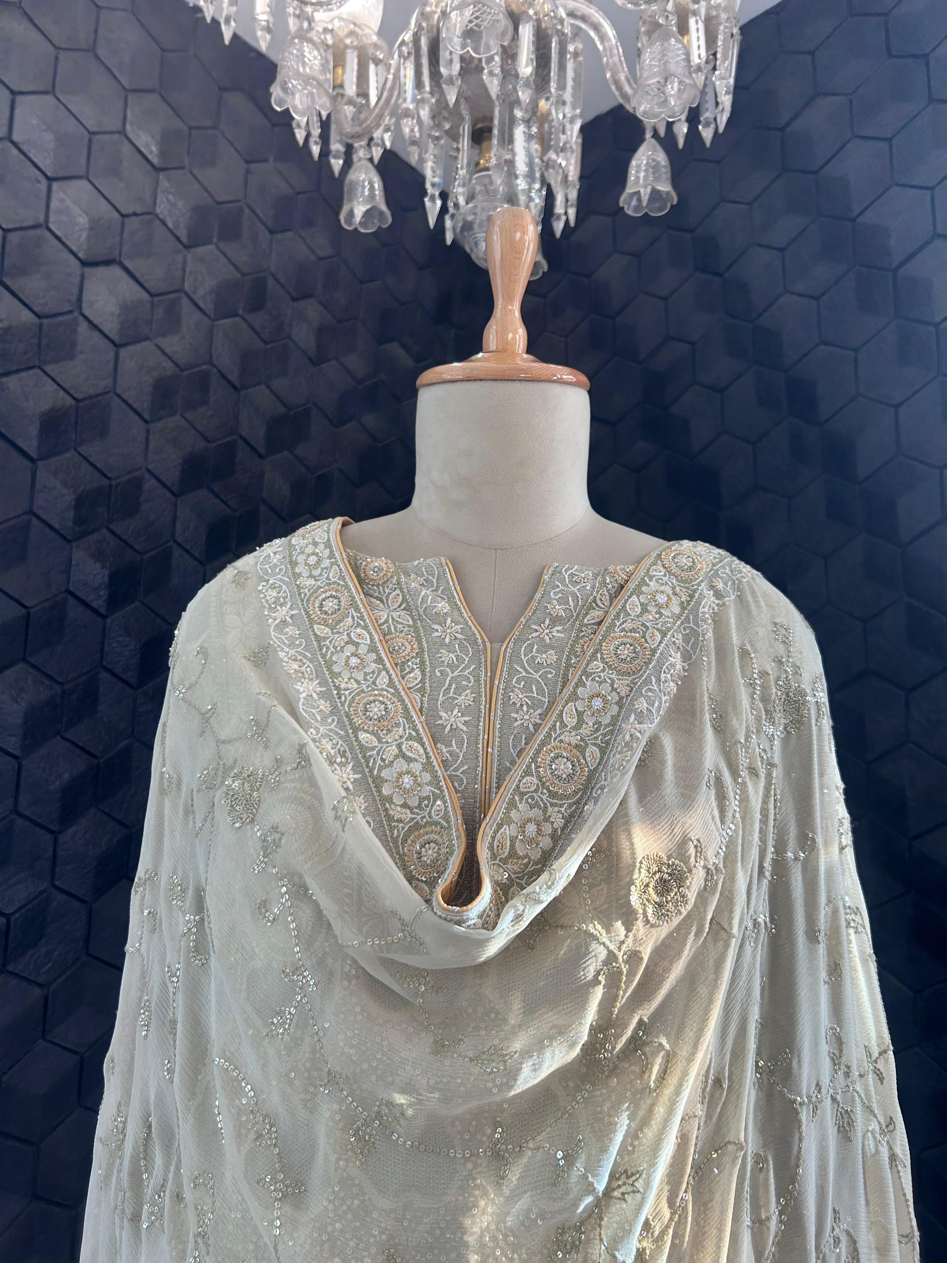 Green georgette chikankari ek-taar sharara set