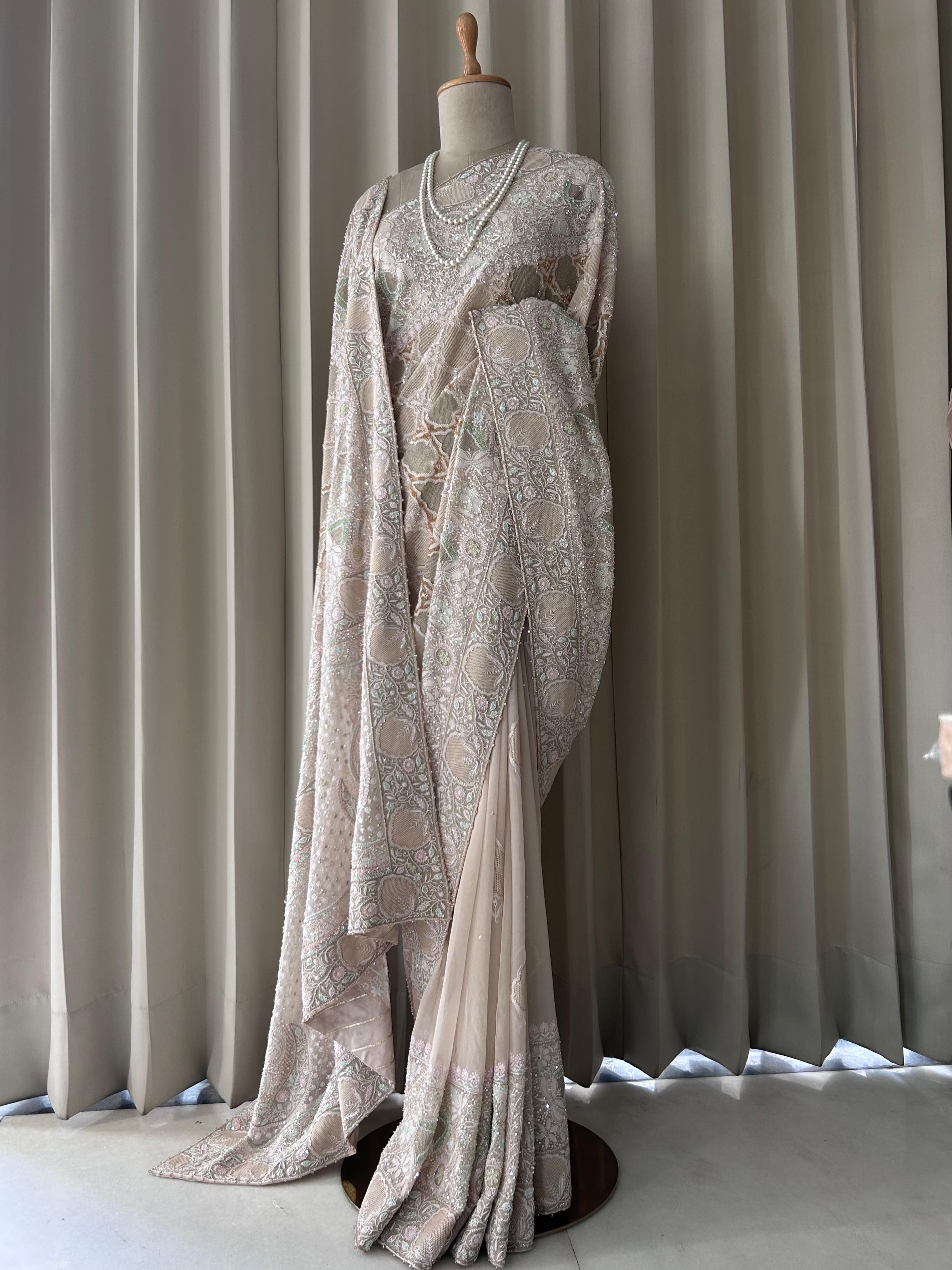 Ivory ek-taar georgette chikankari saree