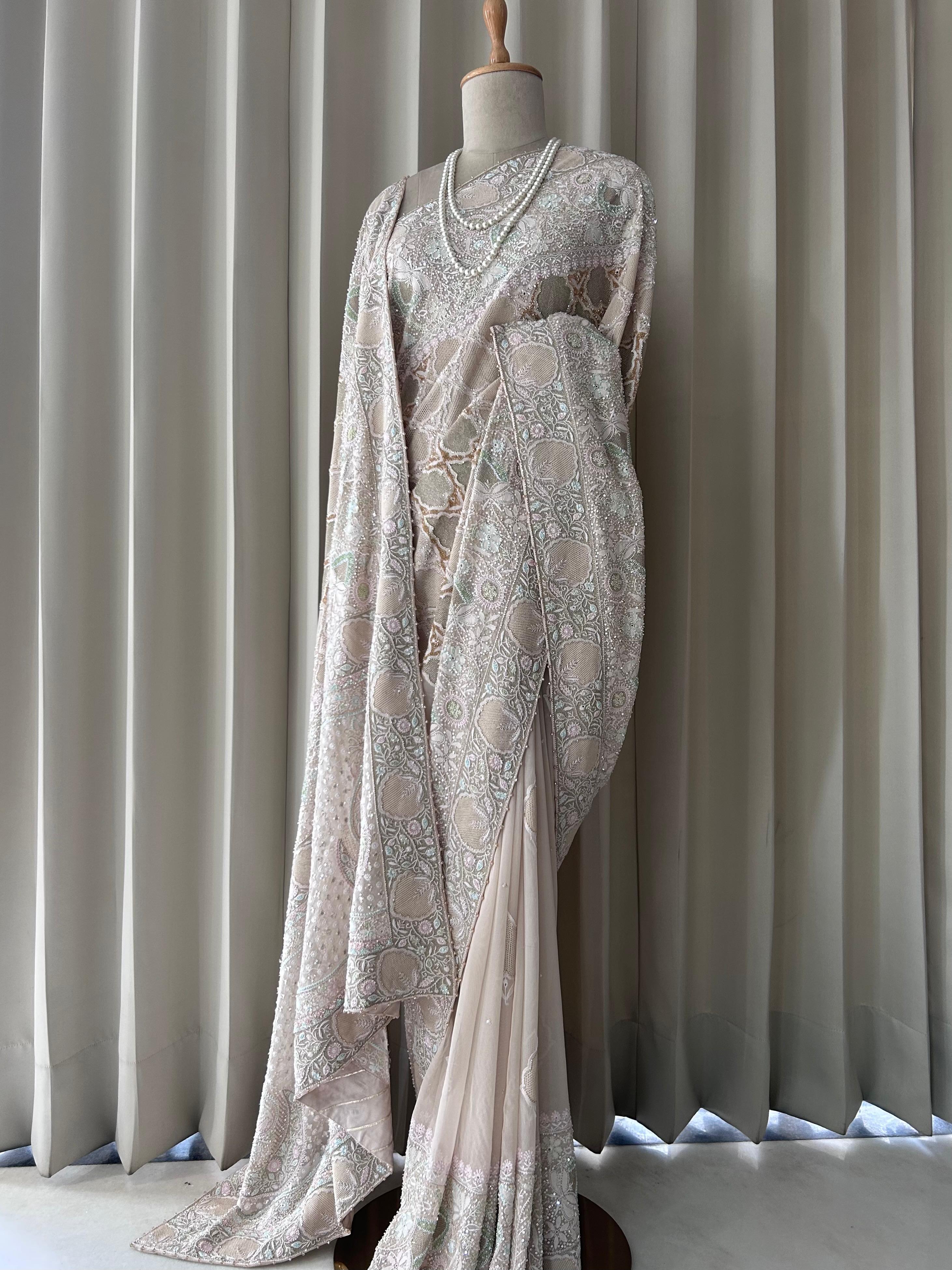 Ivory ek-taar georgette chikankari saree
