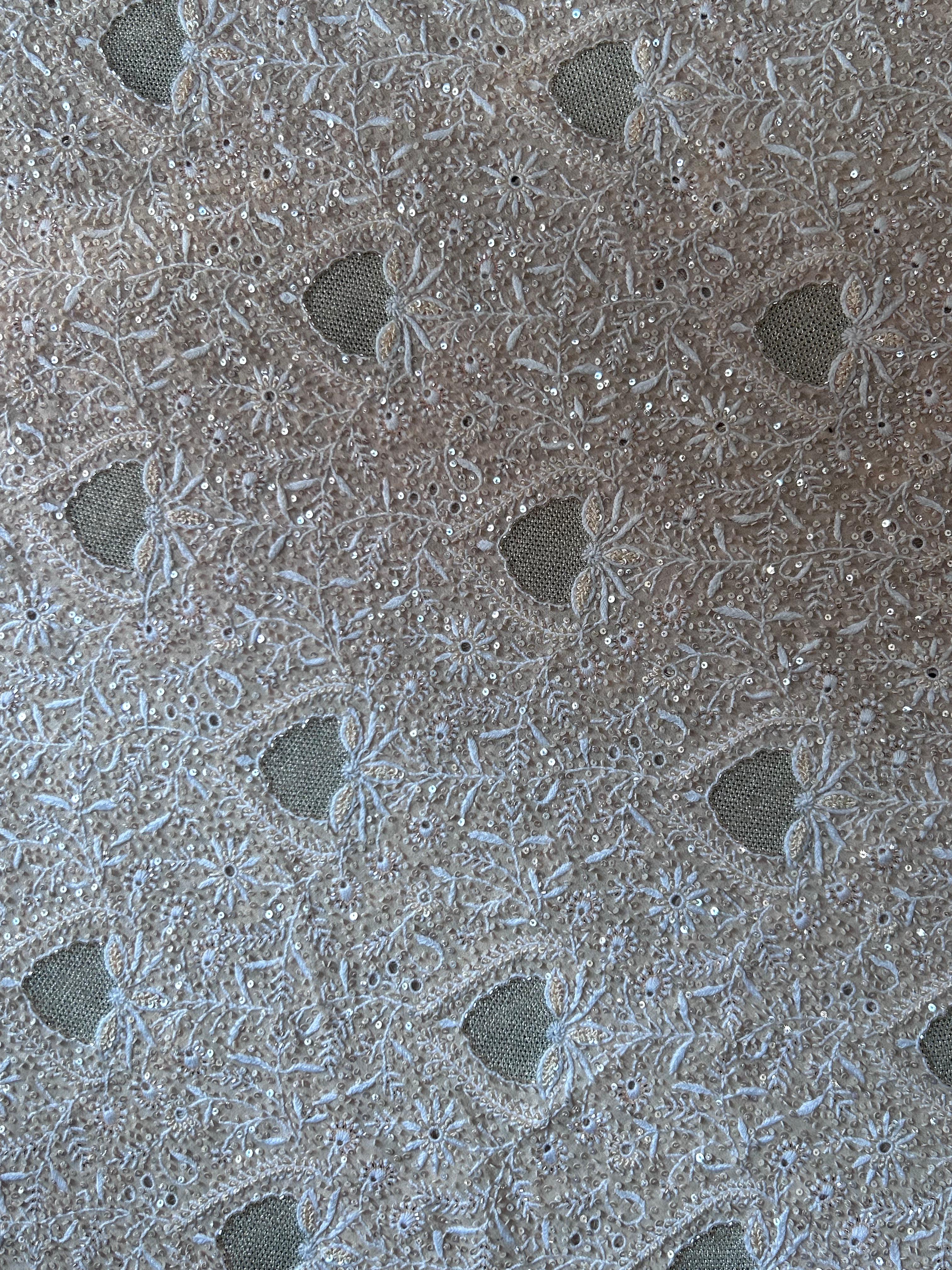 Peach georgette chikankari kurta set with statement jaal work