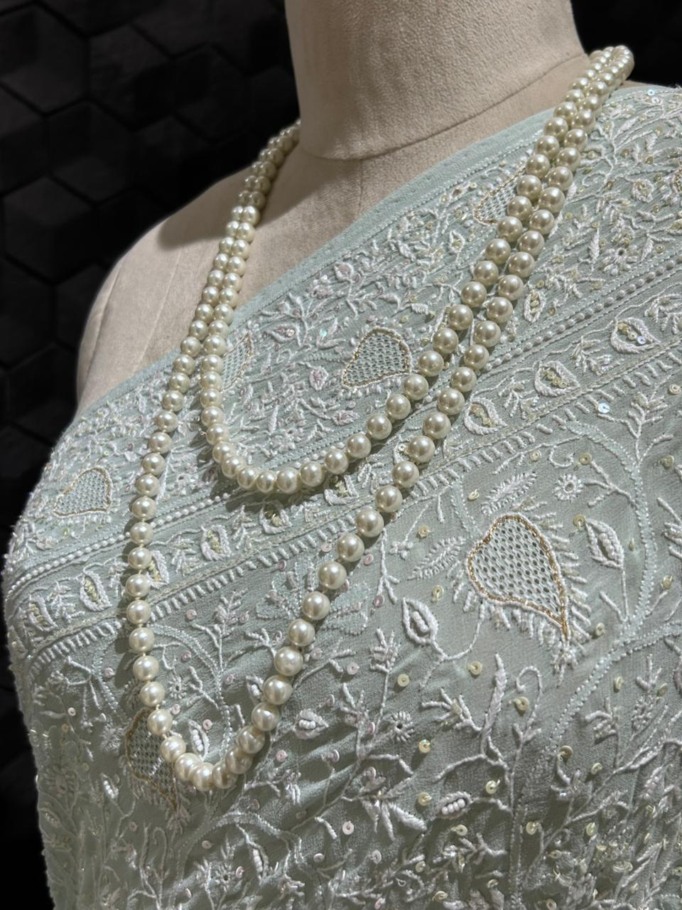 Aqua Blue Georgette Ek-Taar chikankari Saree