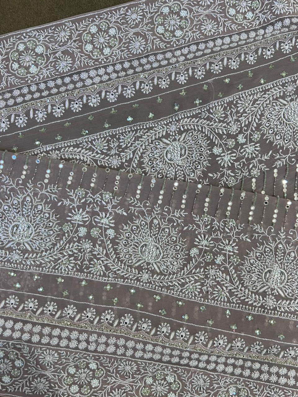 Brown Chiffon Chikankari dupatta with statement peacock design