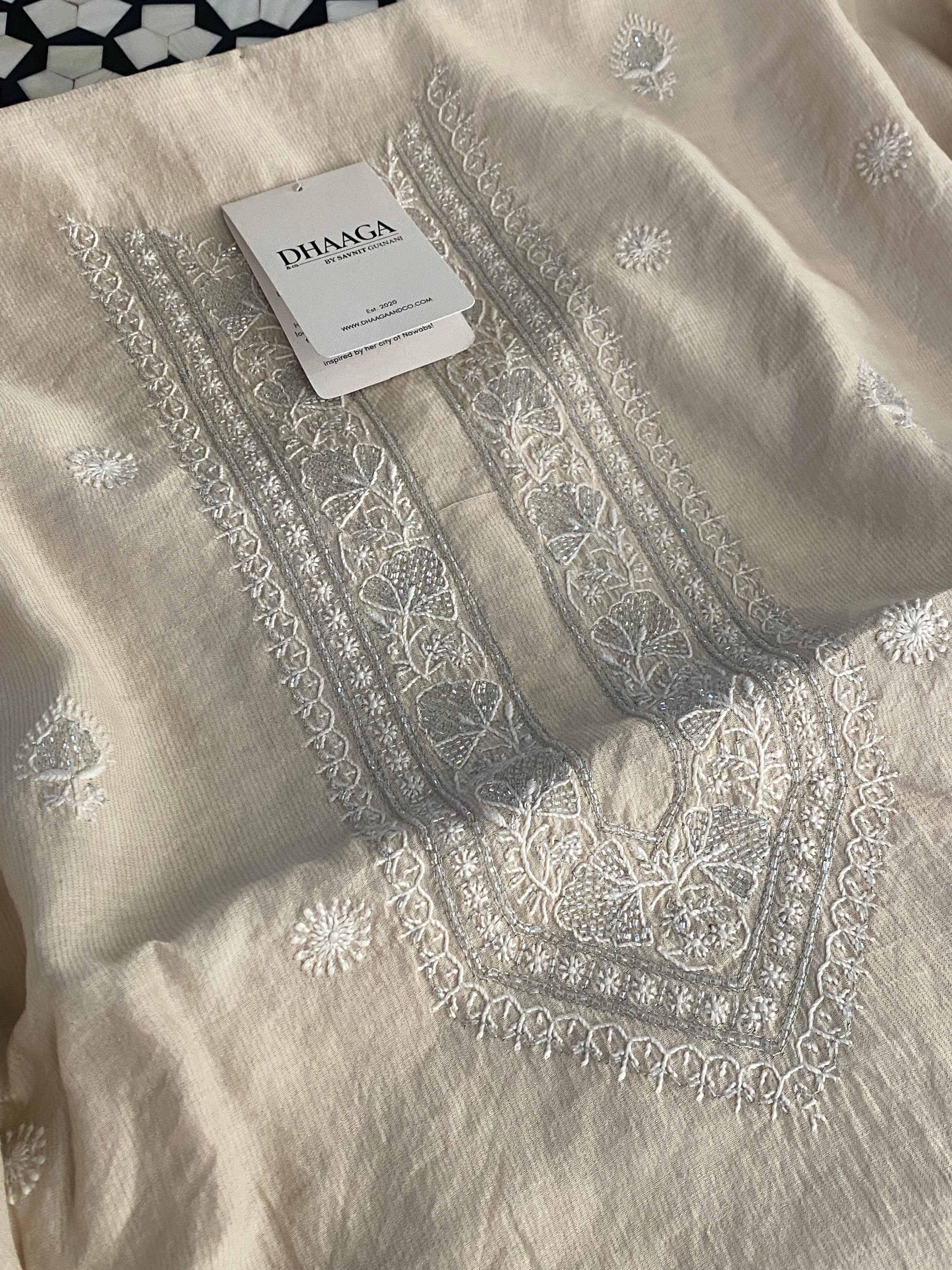 Natural tissue chikankari mens kurta