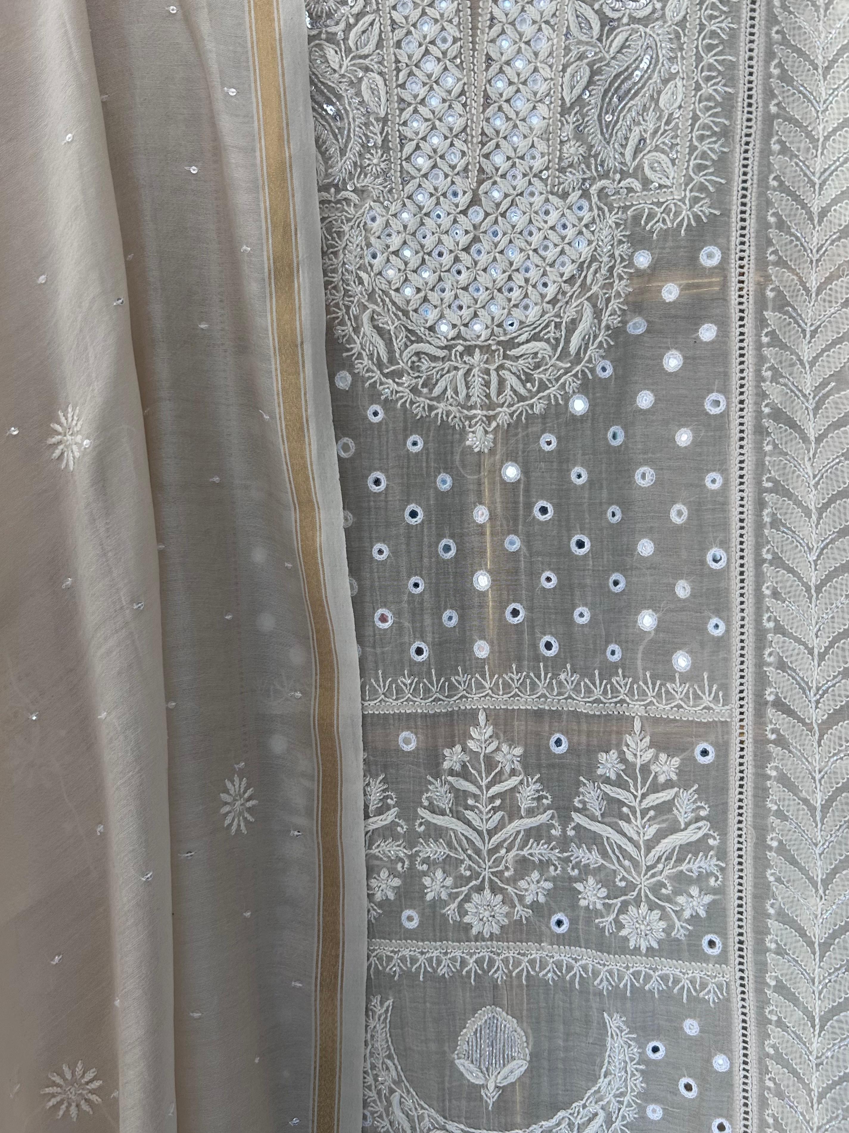 Ivory mul chanderi chikankari kurta set