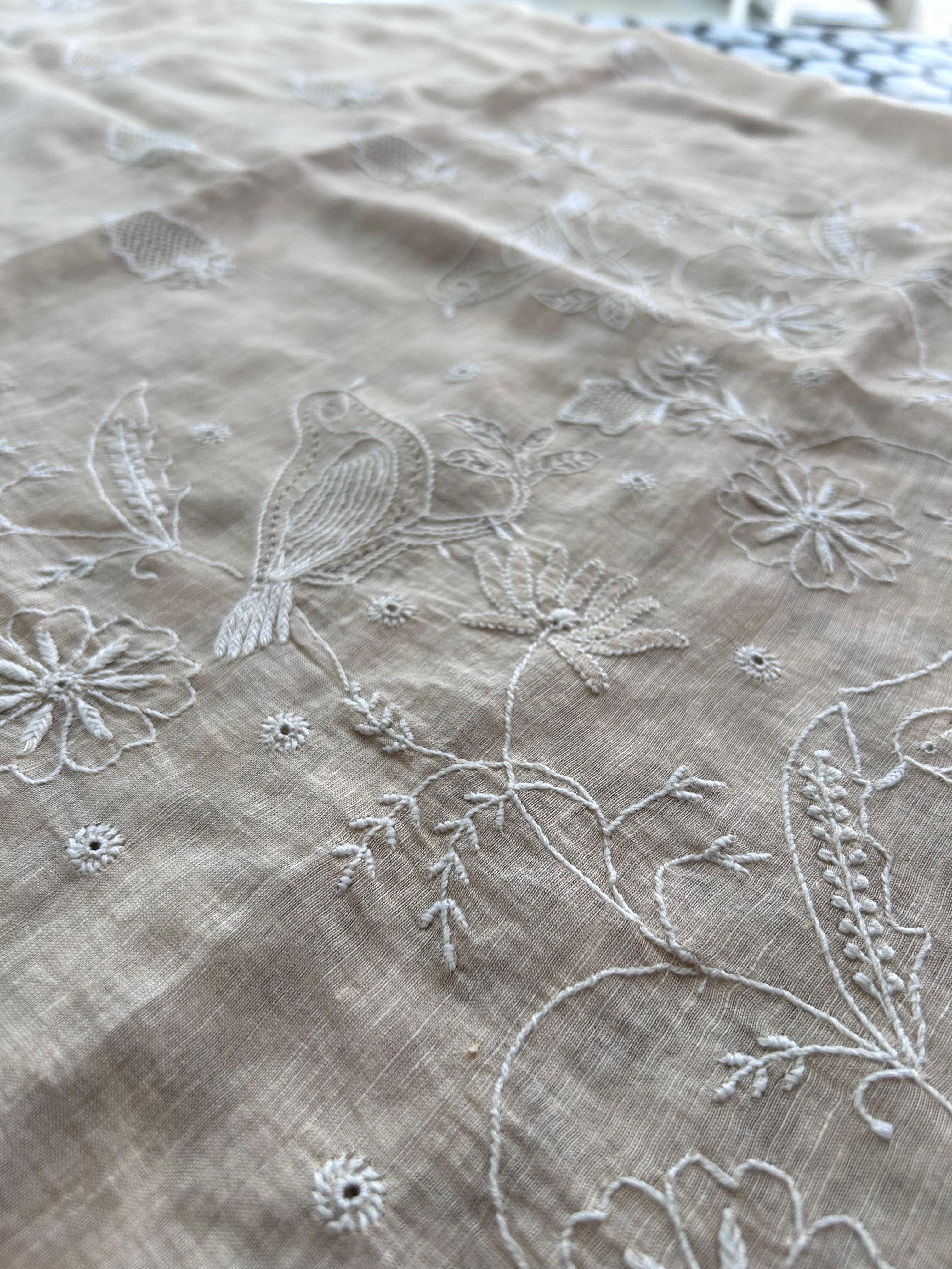 Tissue Chikankari Statement Bird design blouse