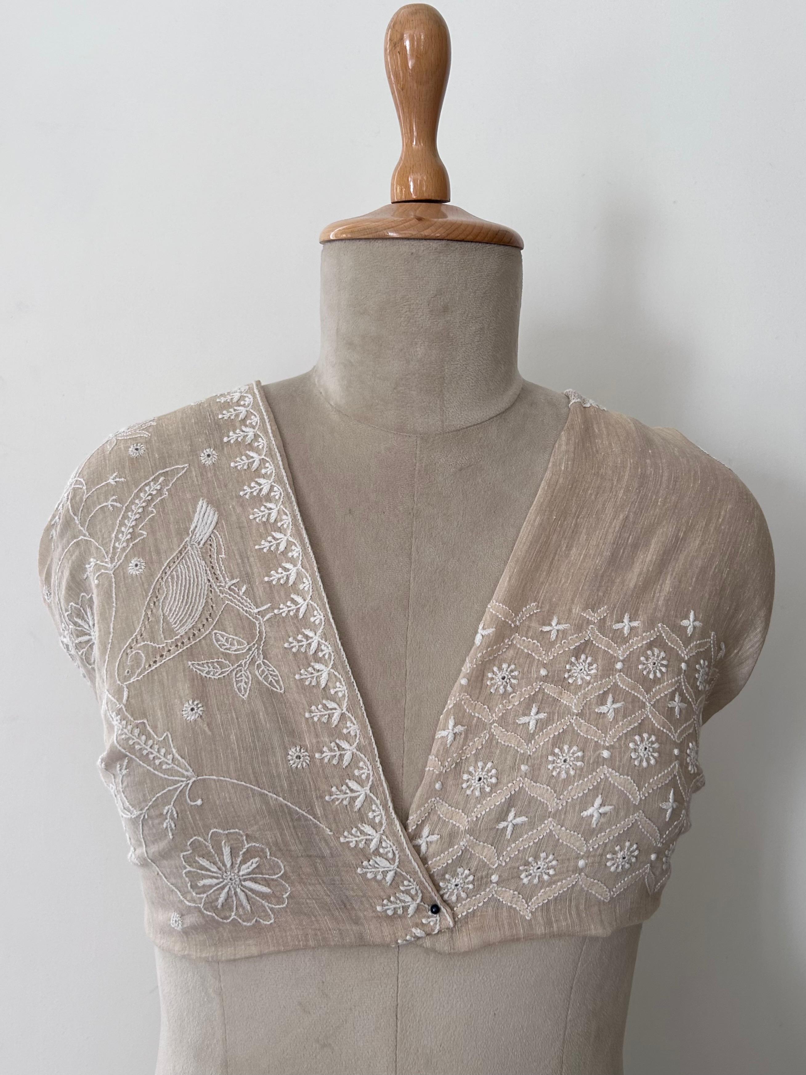 Tissue Chikankari Statement Bird design blouse