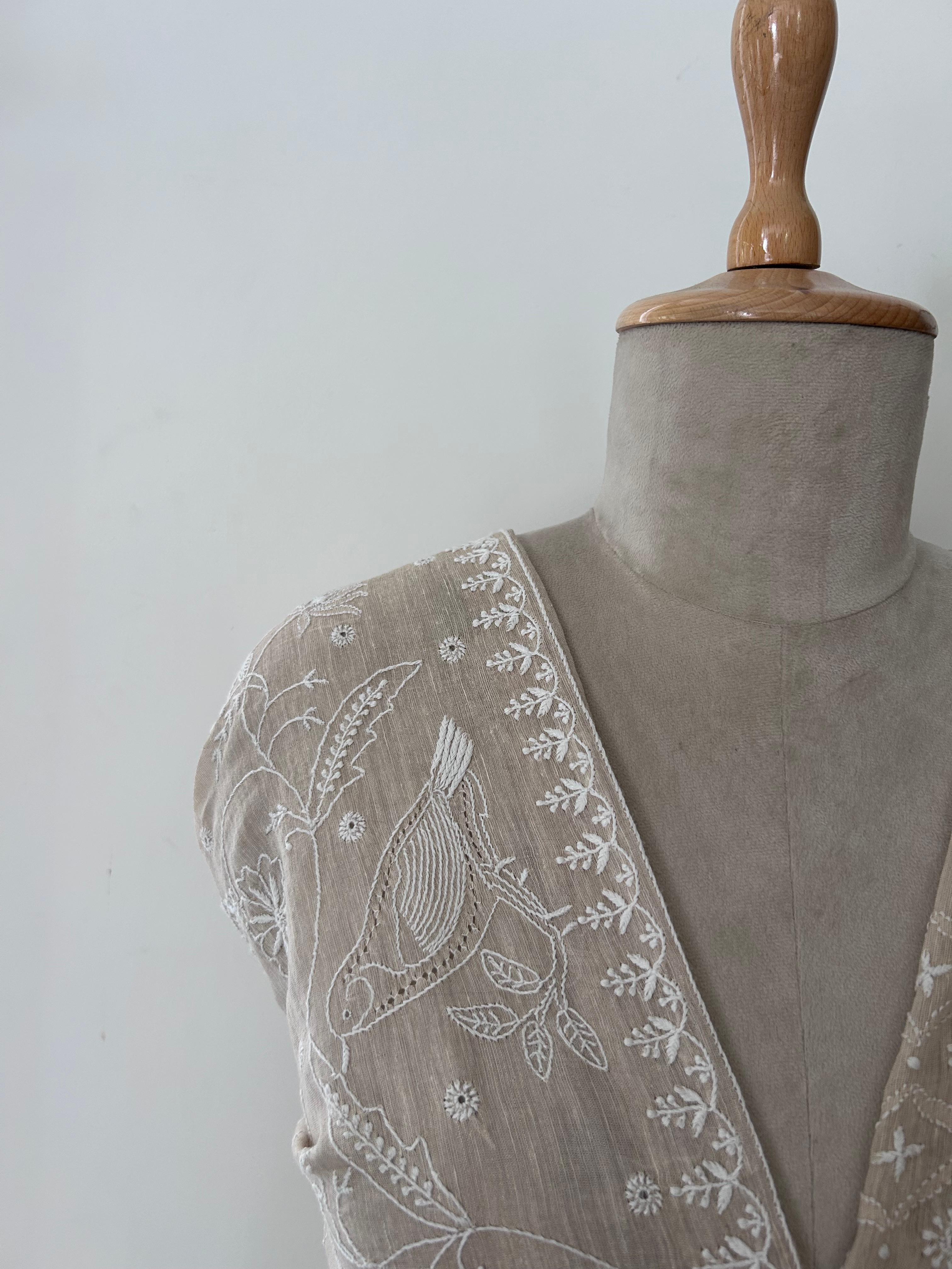 Tissue Chikankari Statement Bird design blouse