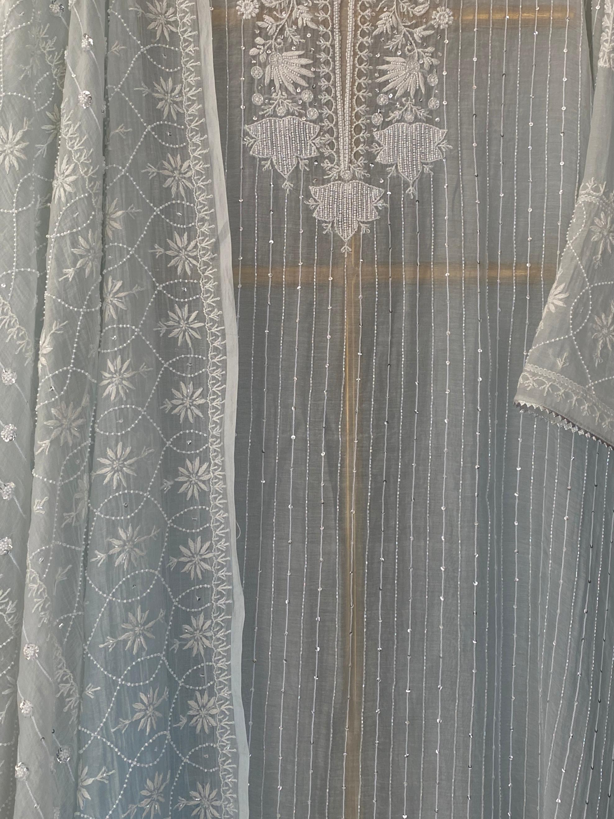 Sky blue mul chanderi chikankari kurta set
