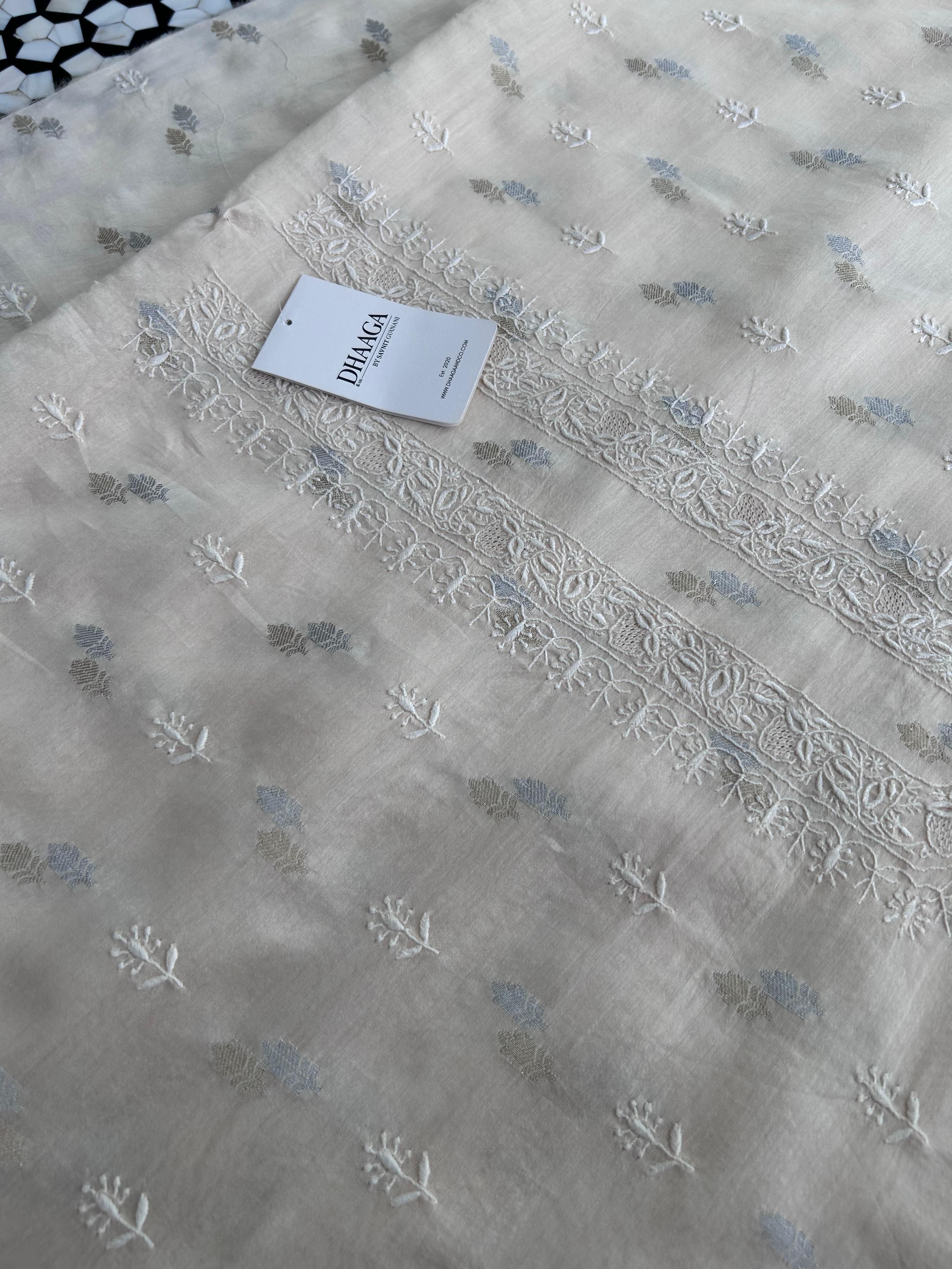 Beige mul chanderi chikankari men kurta