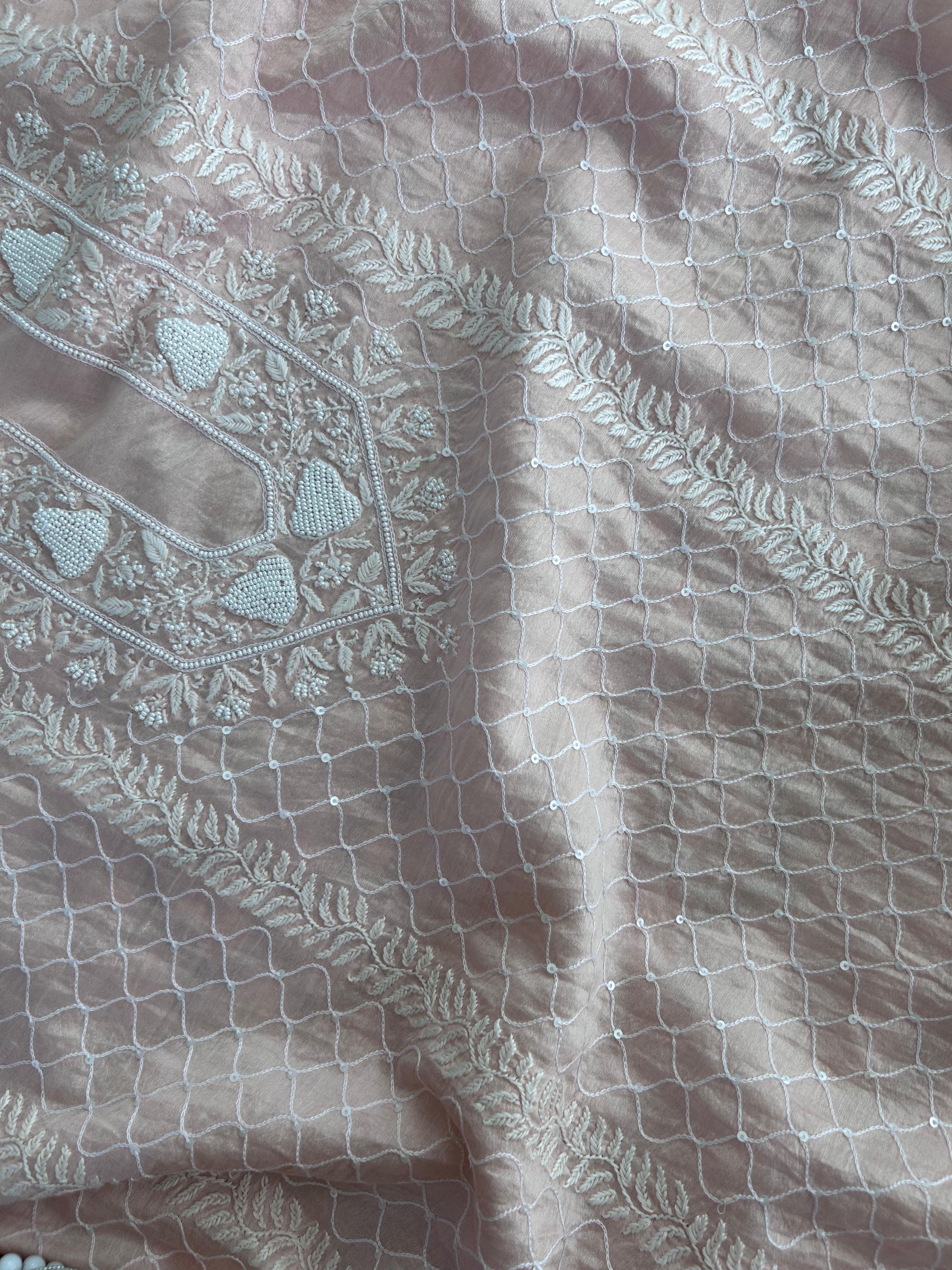 Pink Chanderi Chikankri Men Kurta