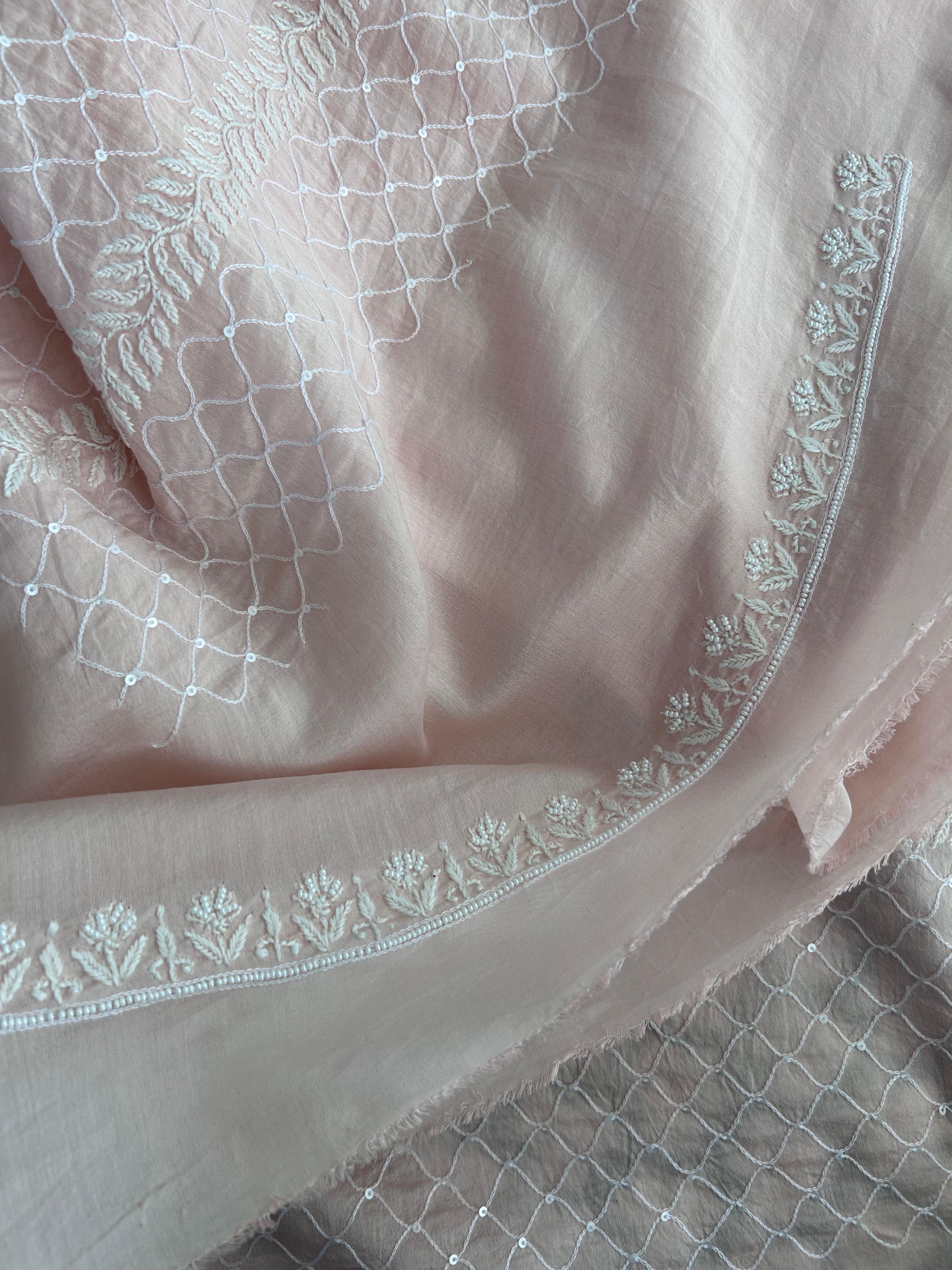 Pink Chanderi Chikankri Men Kurta