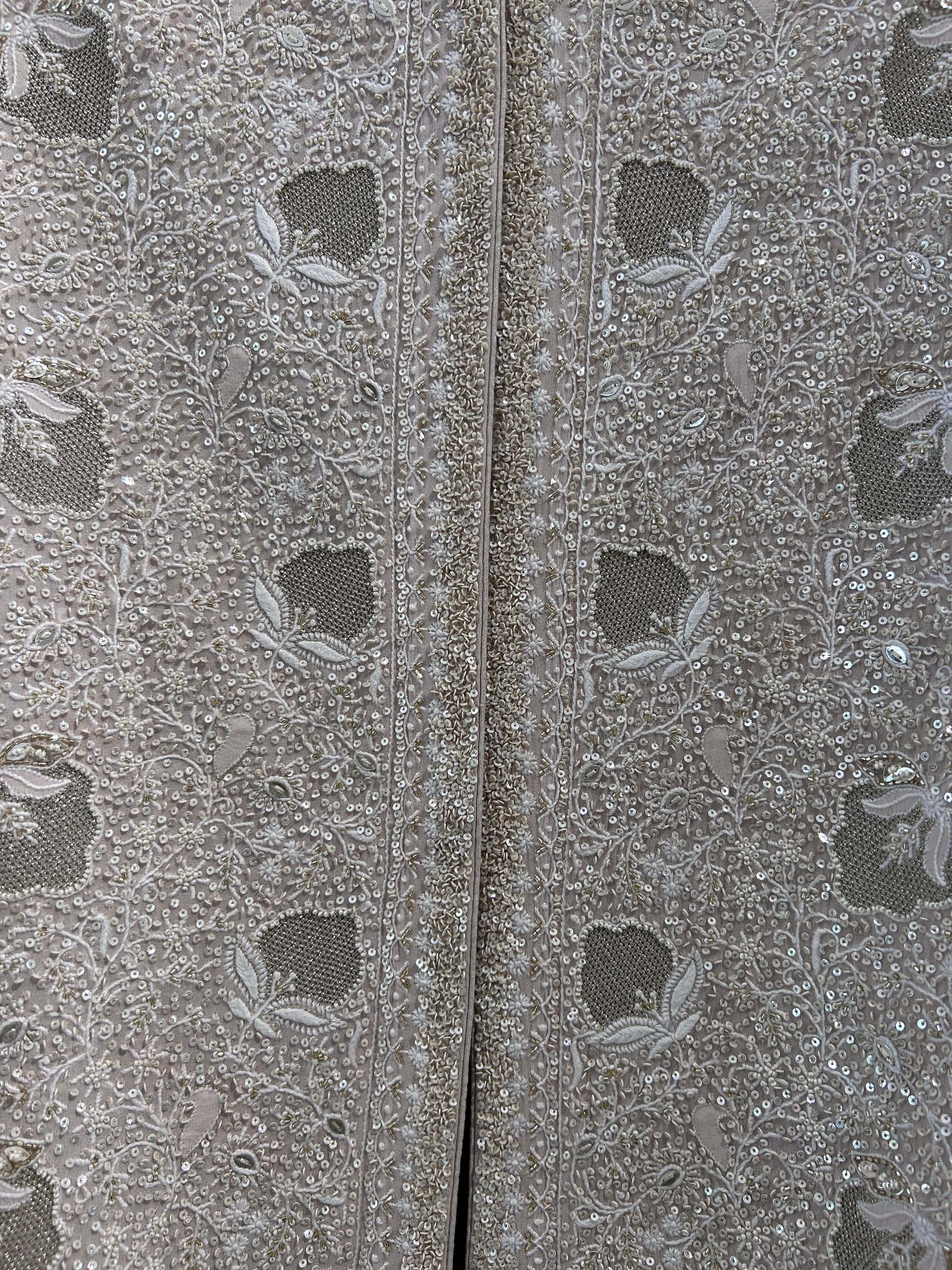 Beige ivory georgette chikankari gilet-set