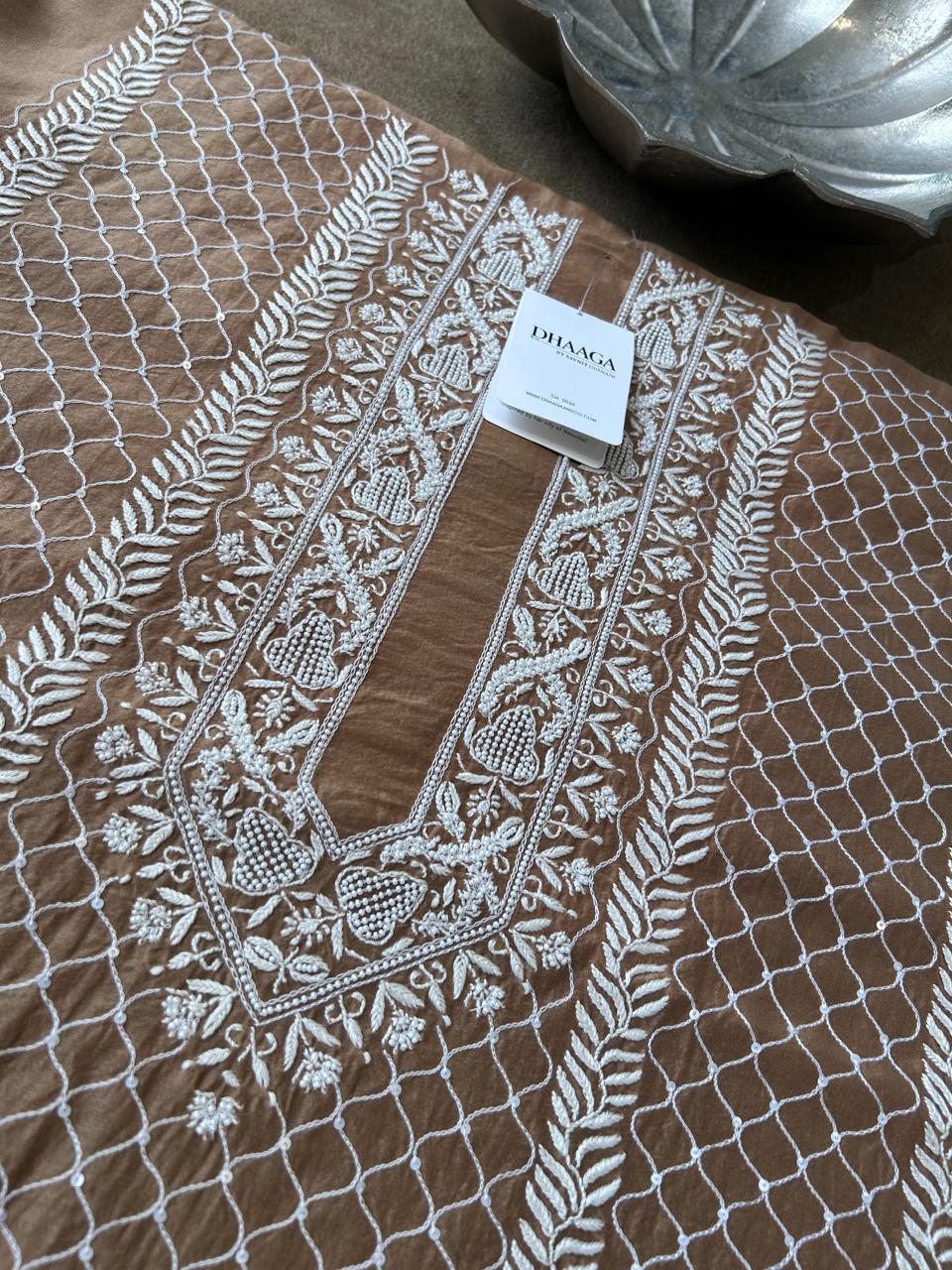 Brown Chanderi Chikankari Mens Kurta