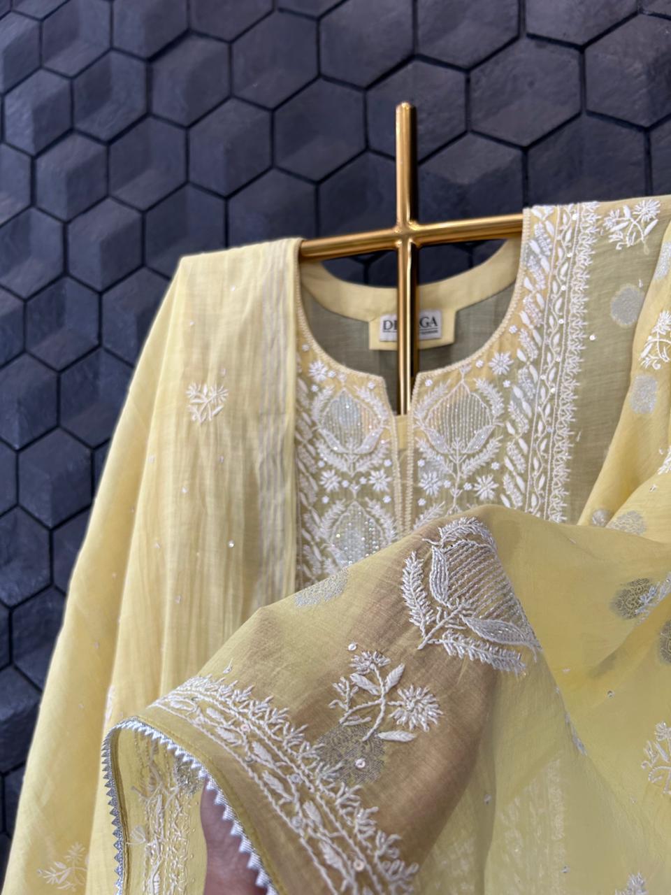 Lime Green Mul Chanderi Chikankari Kurta