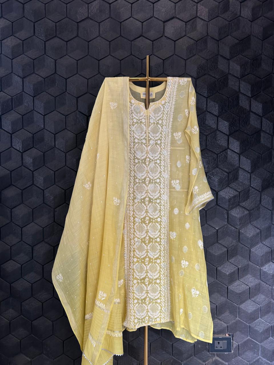 Lime Green Mul Chanderi Chikankari Kurta
