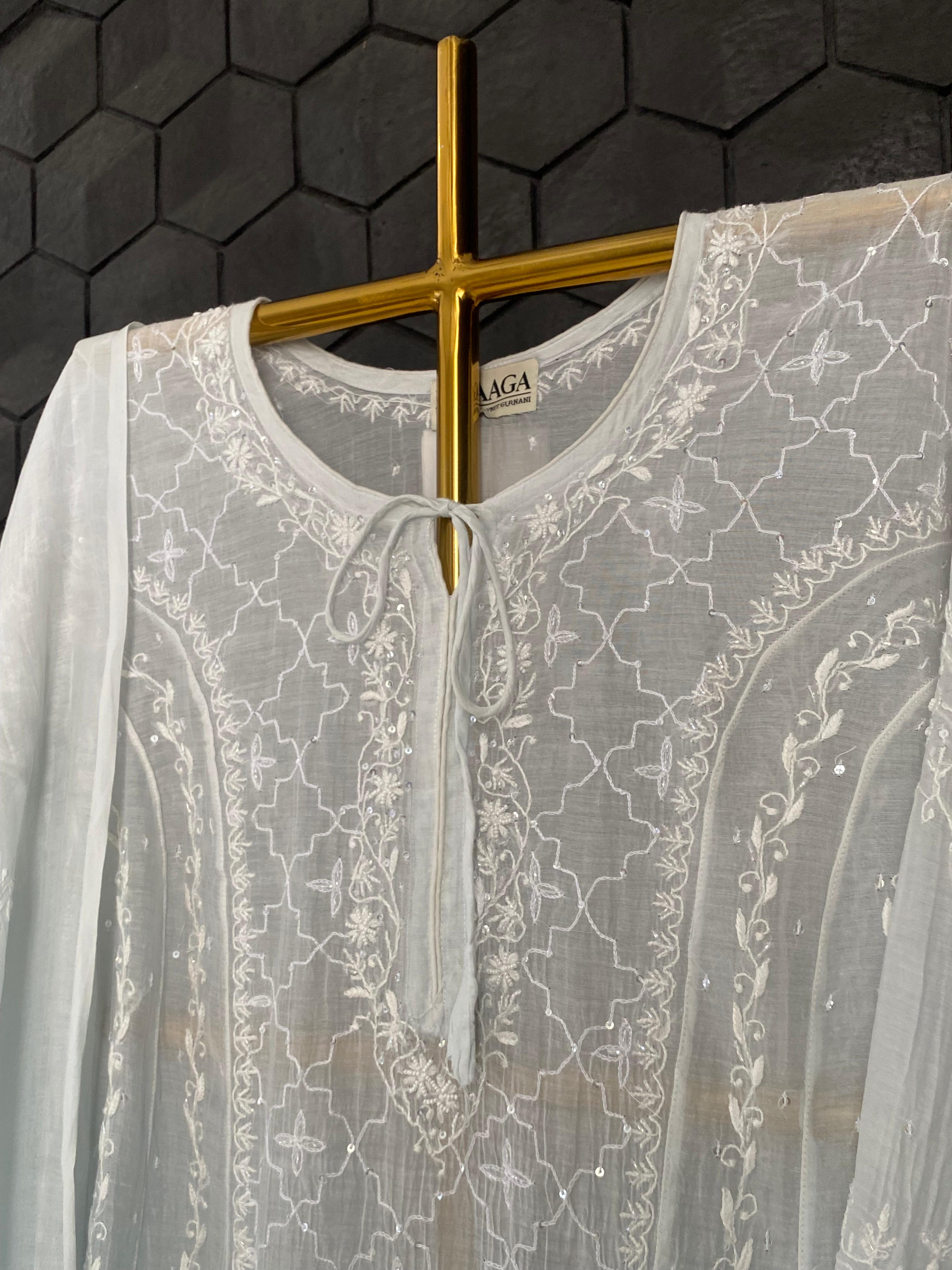 Sky Blue Mul Chanderi Chikankari Anarkali Set