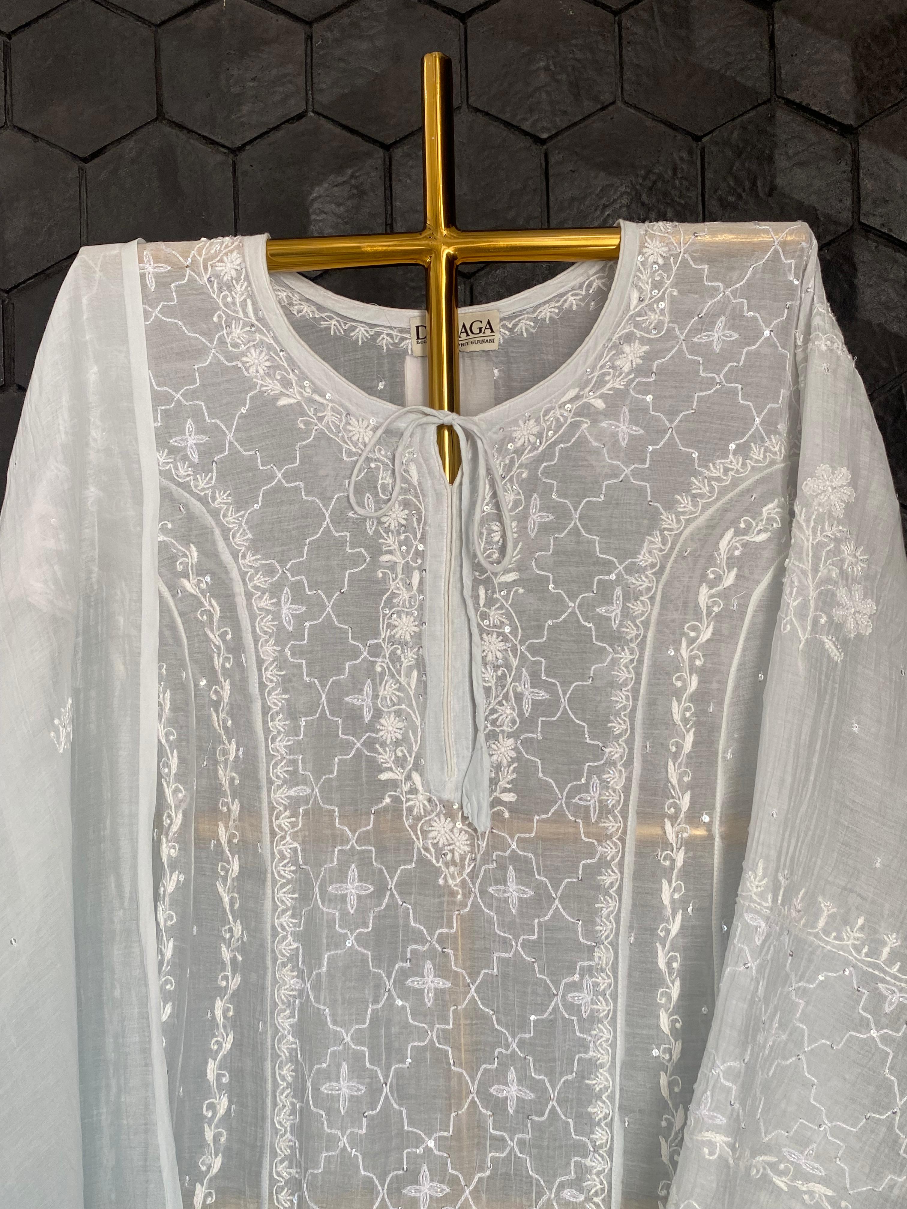 Sky Blue Mul Chanderi Chikankari Anarkali Set