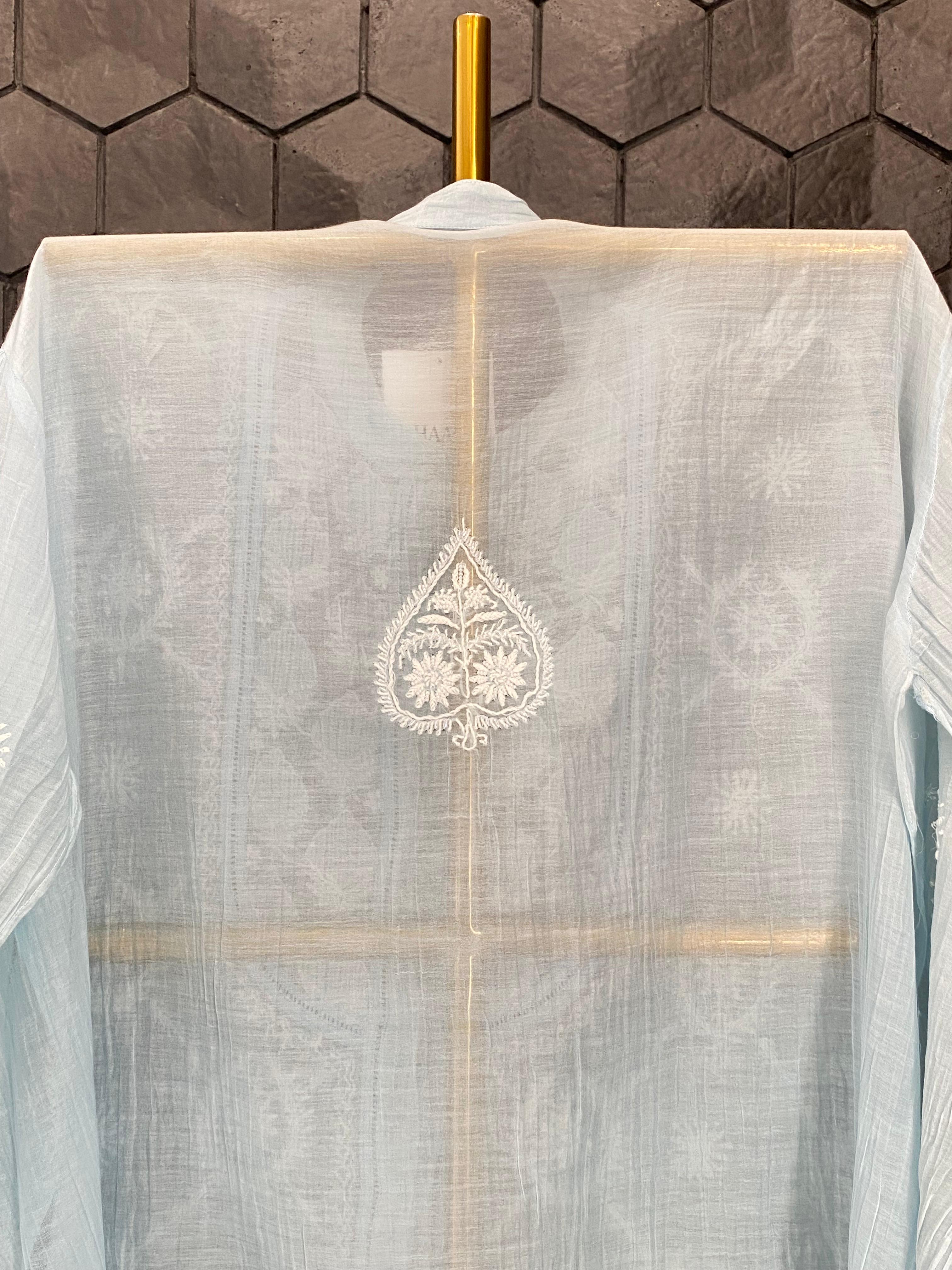Sky Blue Mul Chanderi Chikankari Co-ord Set