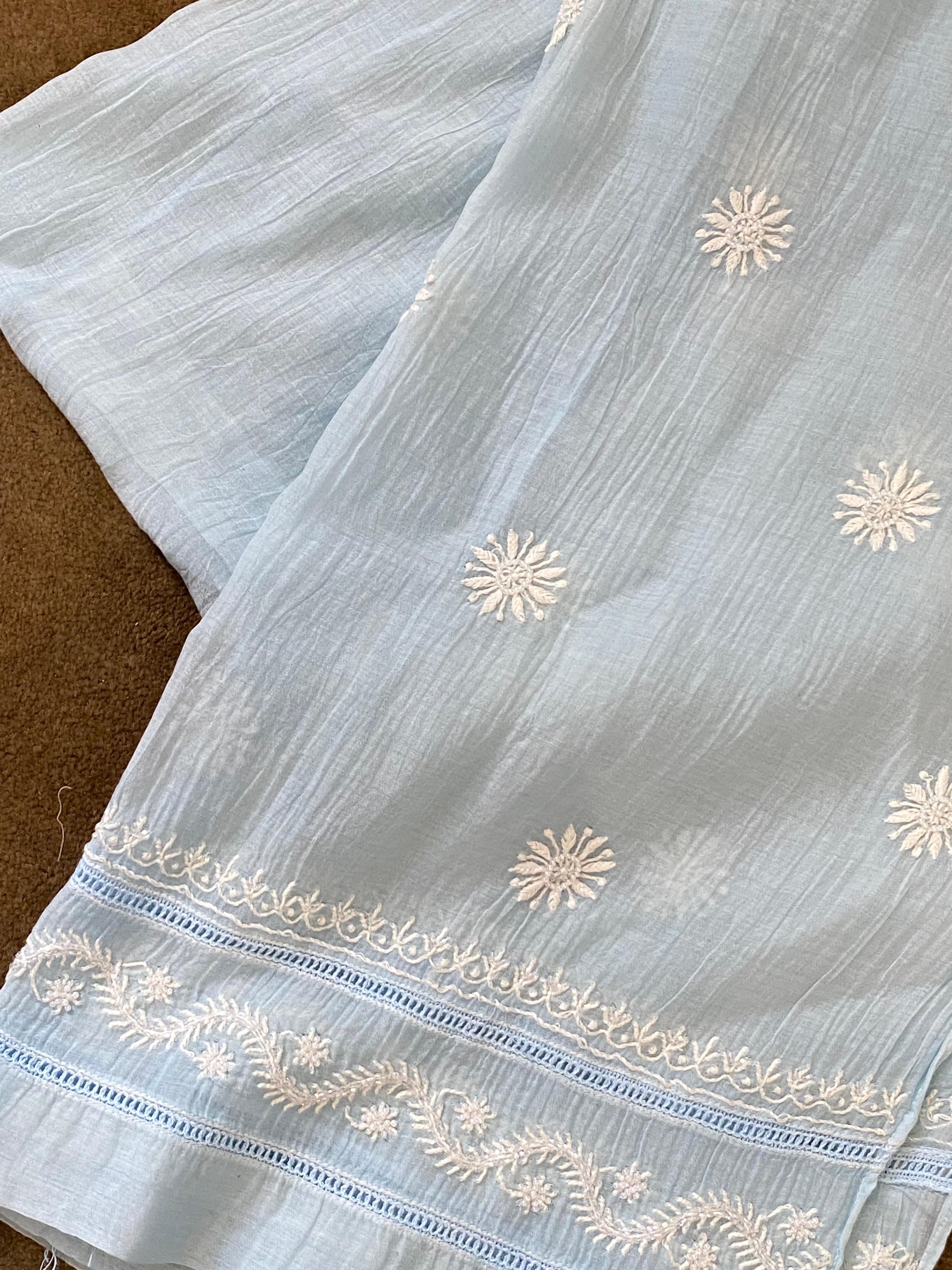 Sky Blue Mul Chanderi Chikankari Co-ord Set