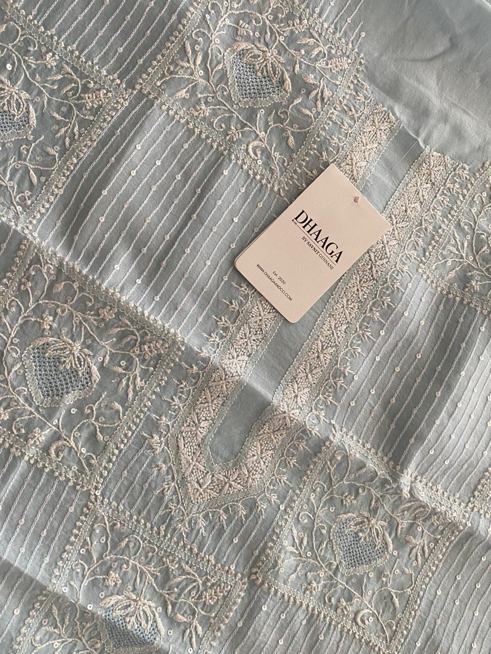 Blue mens chanderi chikankari kurta