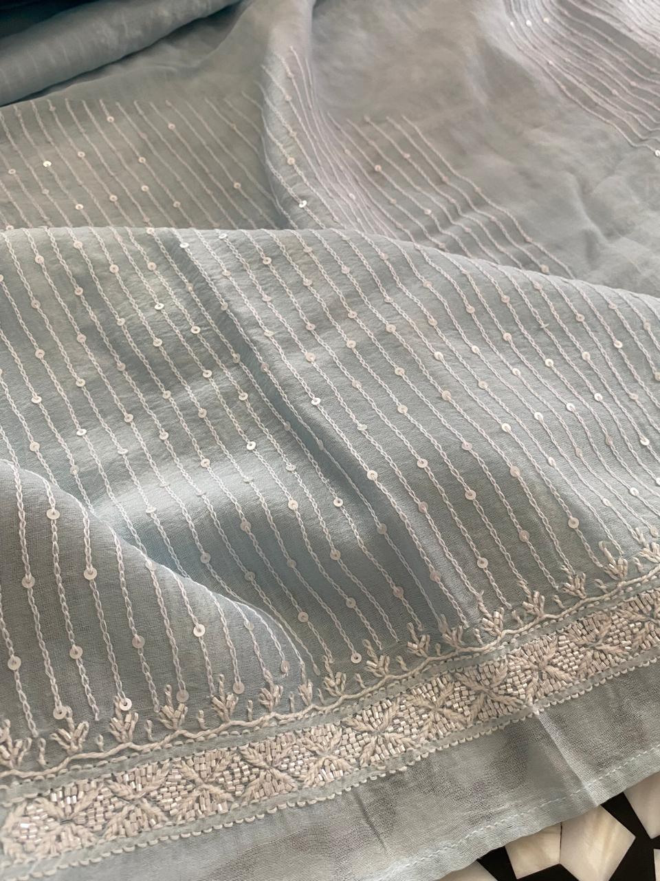 Blue mens chanderi chikankari kurta