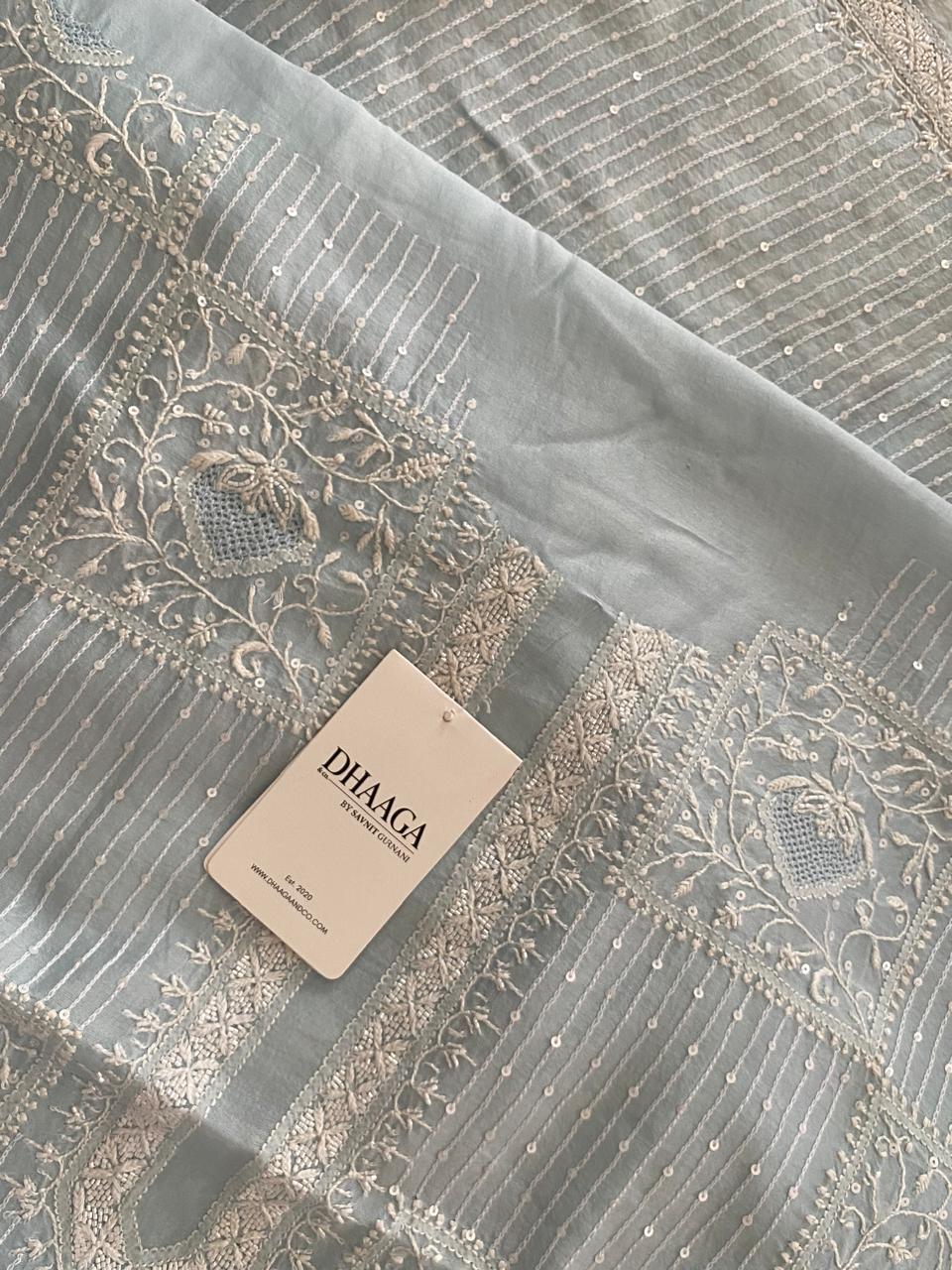 Blue mens chanderi chikankari kurta