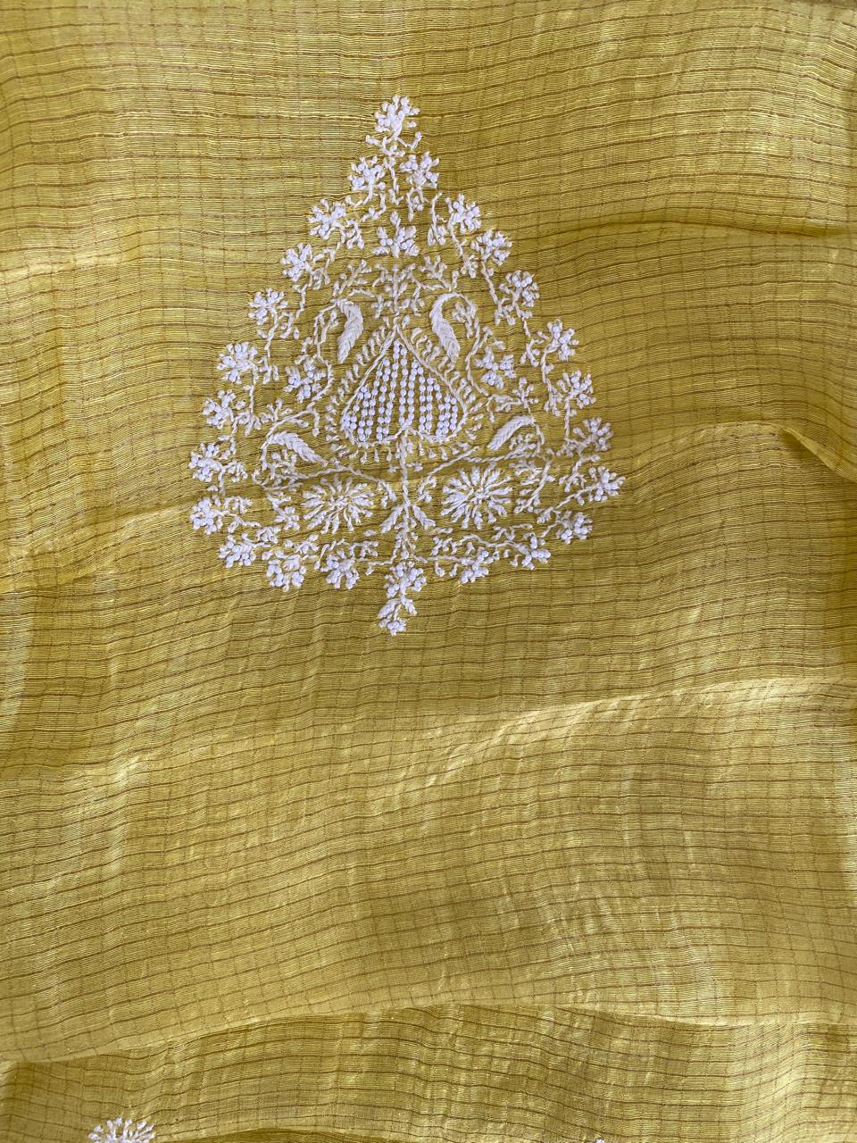 Lime Green Mens Chanderi Chikankari Kurta