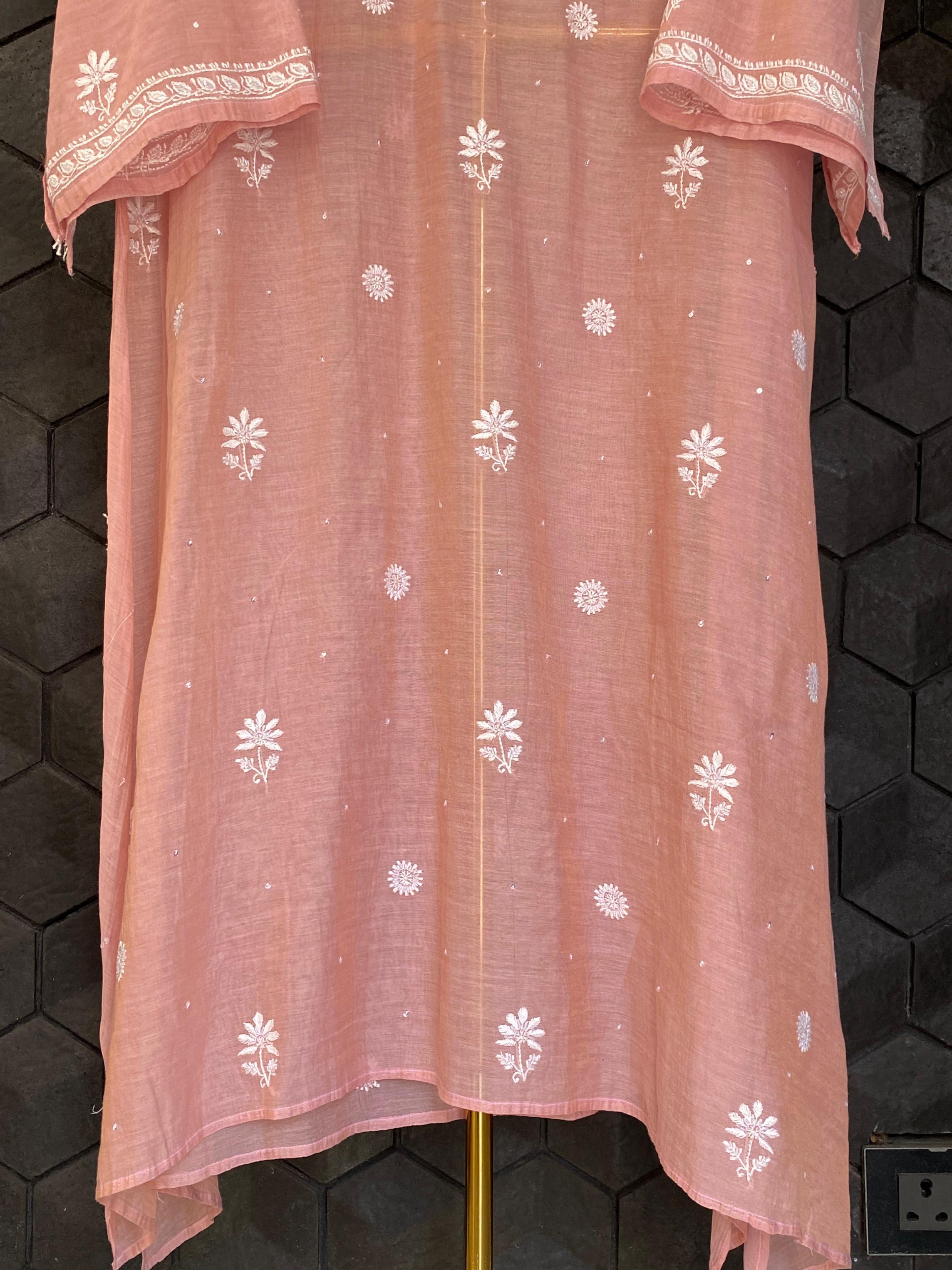 Pink Tissue Chikankari Co-ord Set