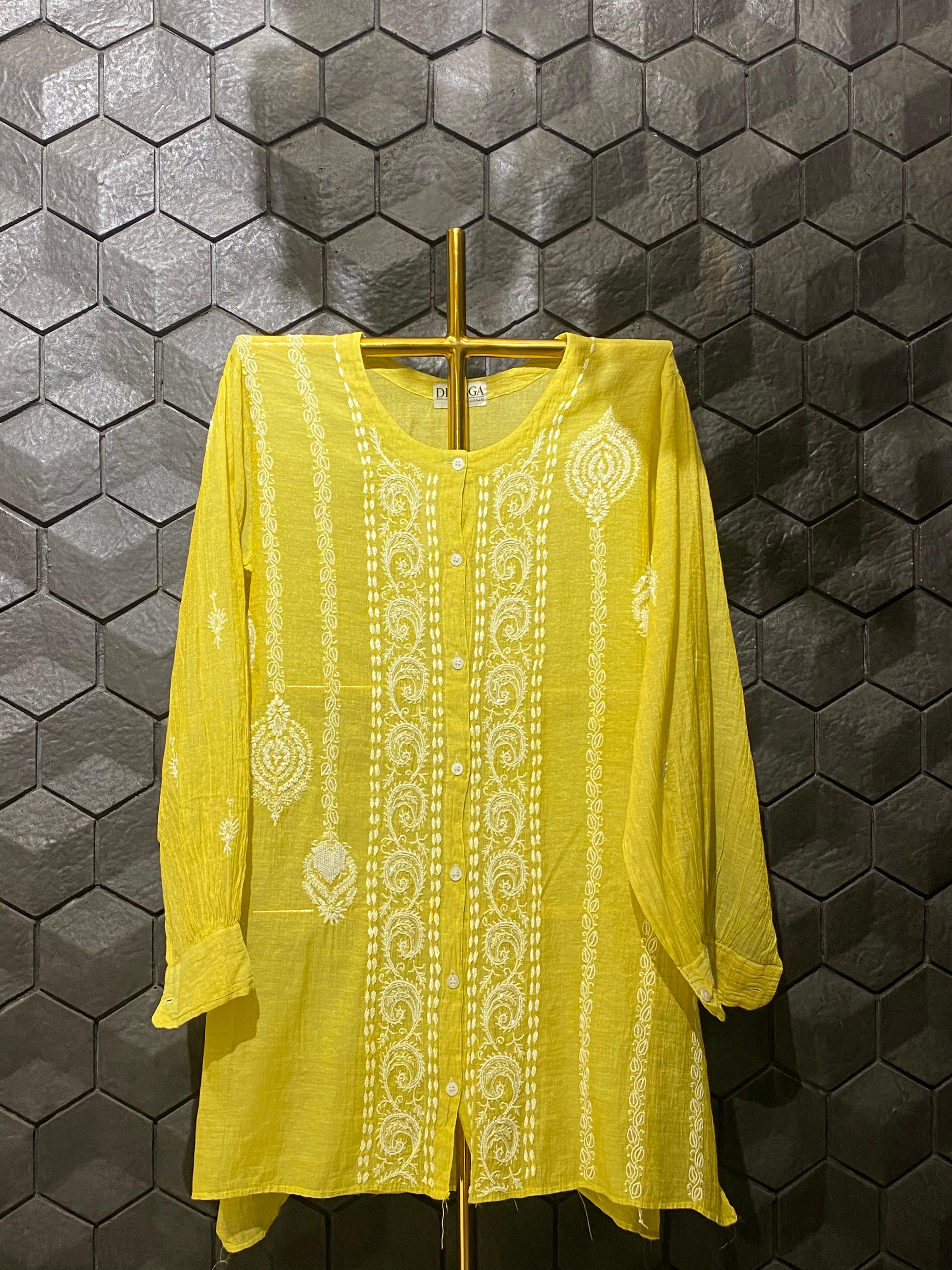 Lime Green Golden Tissue Chikankari Co-ord Set