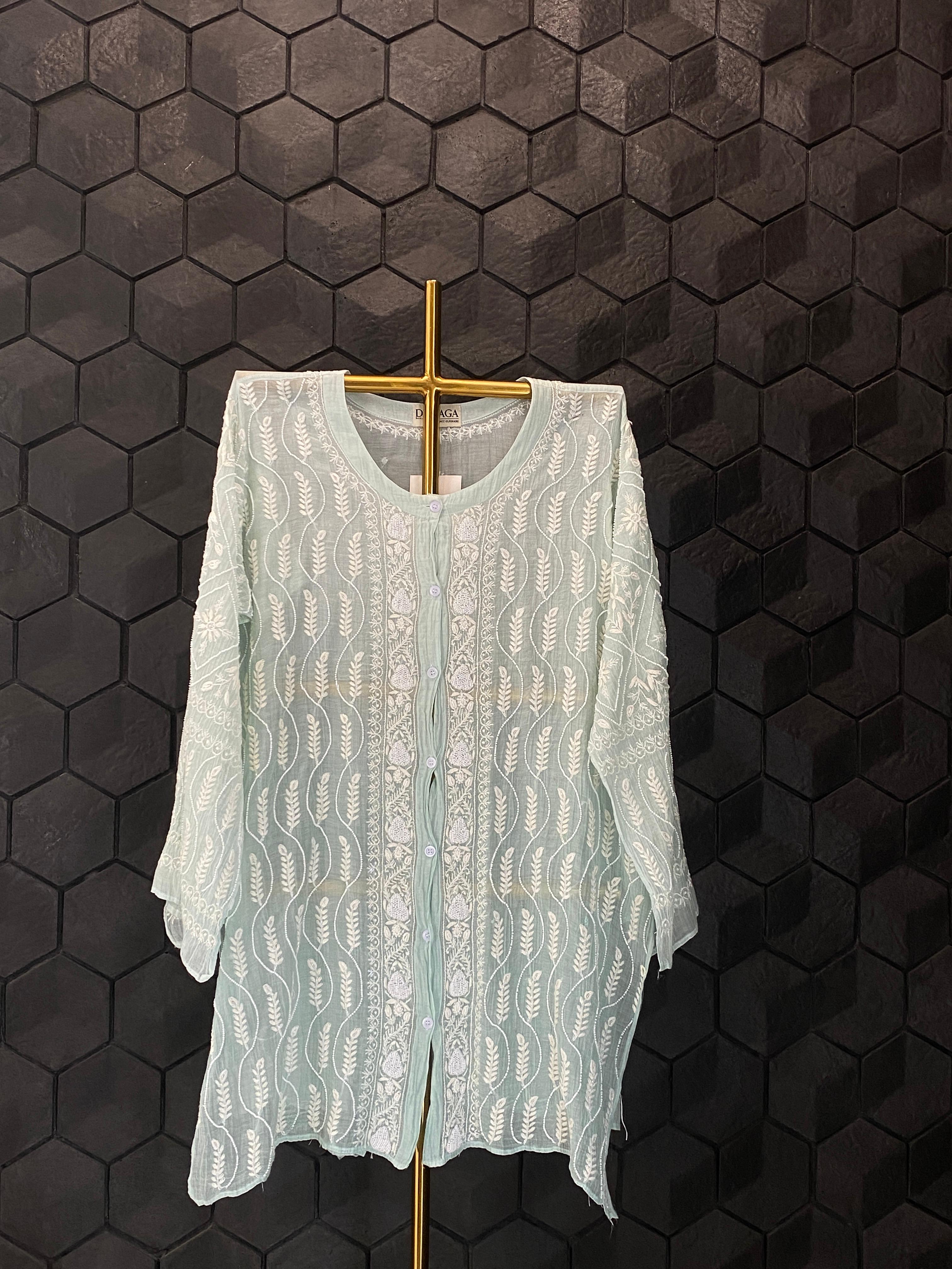Sea Green Mul Chanderi Chikankari Co-ord Set
