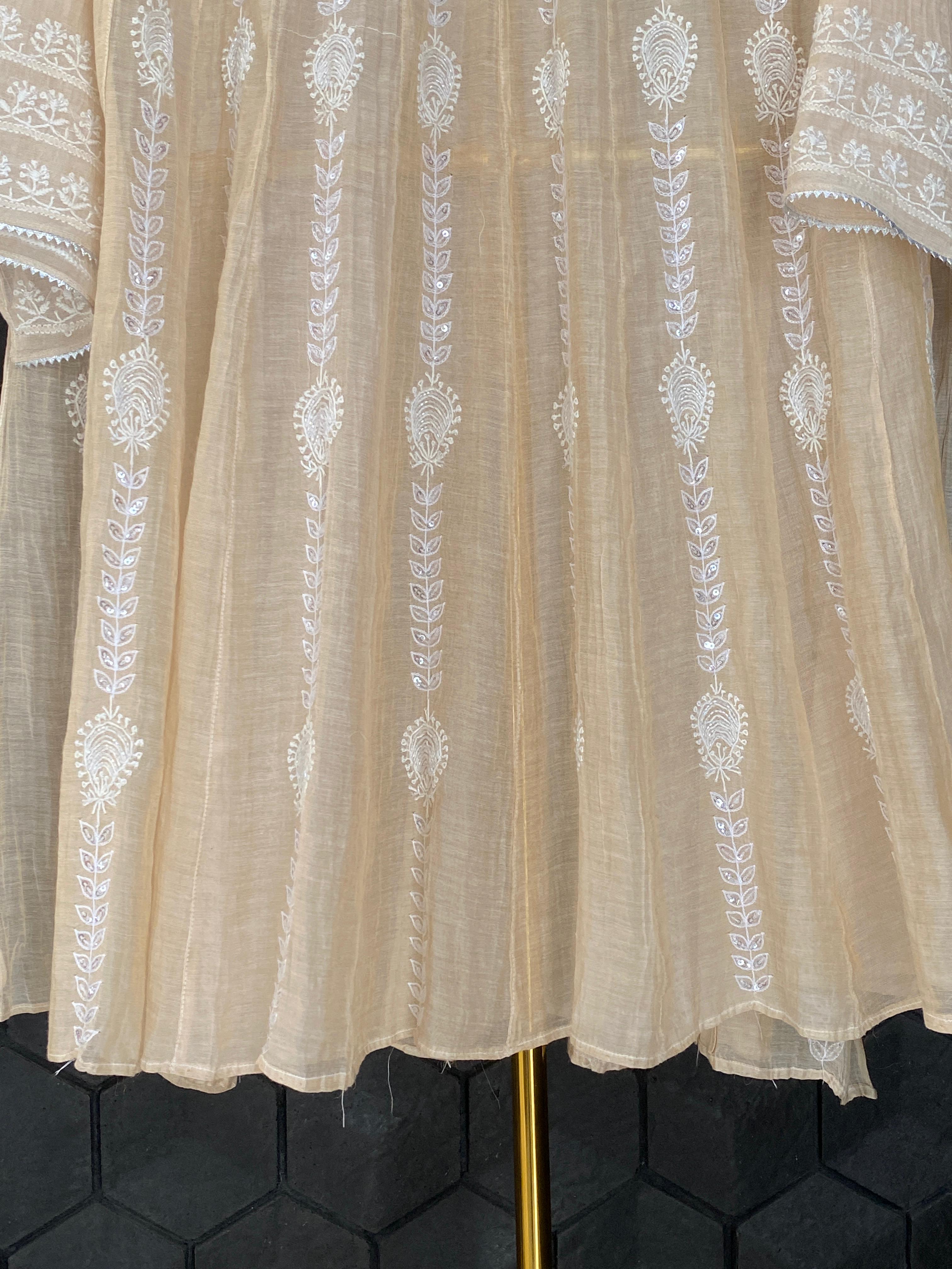 Beige Tissue Chikankari Kalidar Co-ord Set