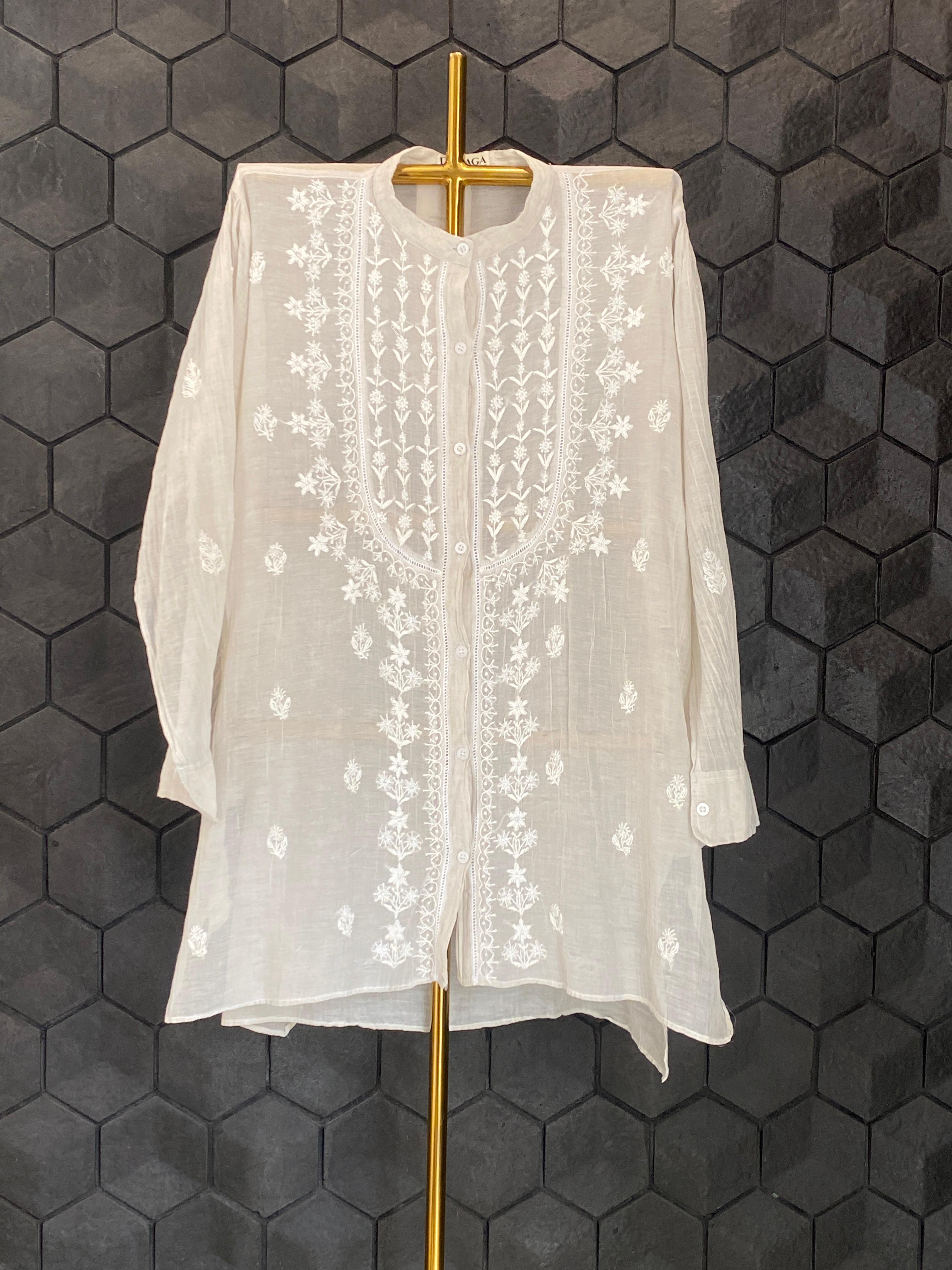 Silver Tissue Chikankari Co-ord Set