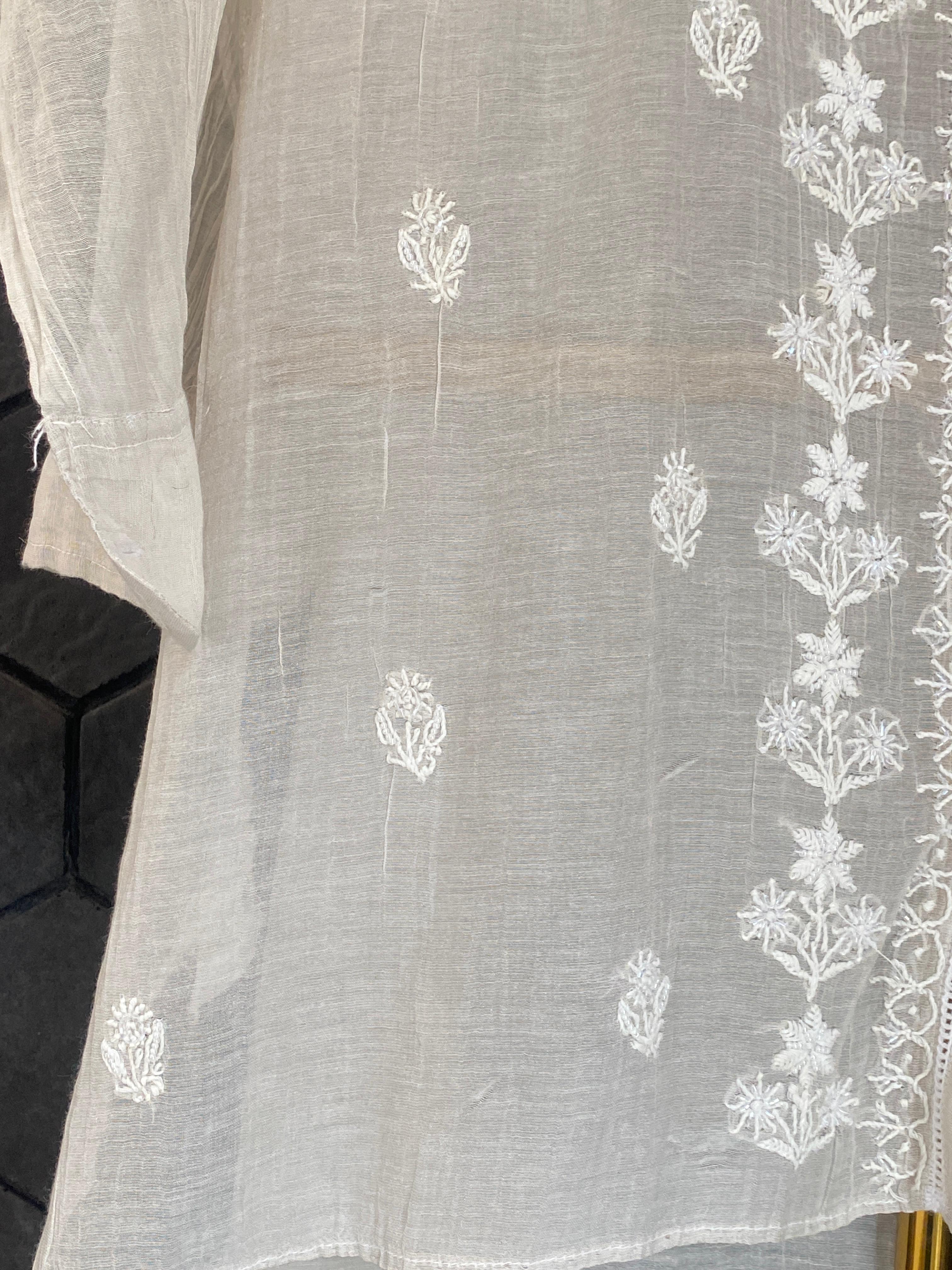 Silver Tissue Chikankari Co-ord Set