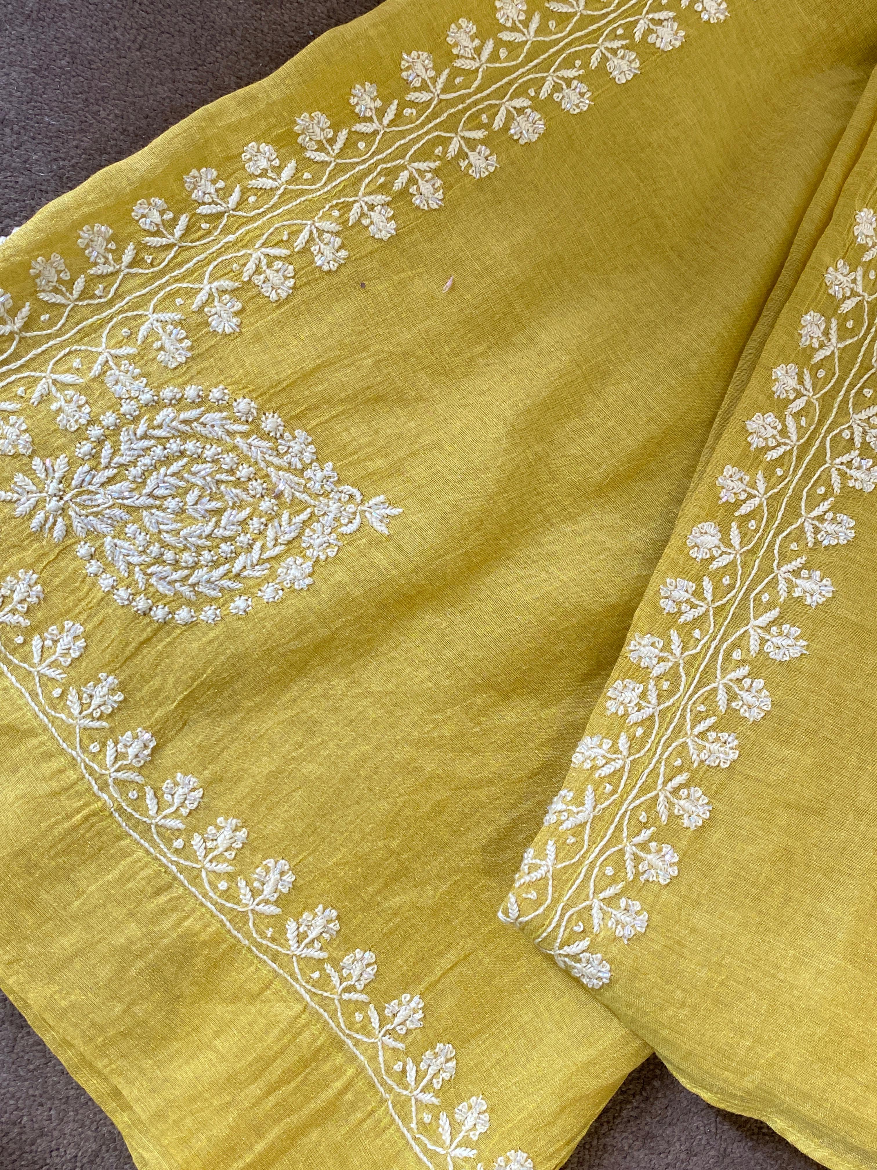 Lime Green Tissue Chikankari Kalidar Co-ord Set