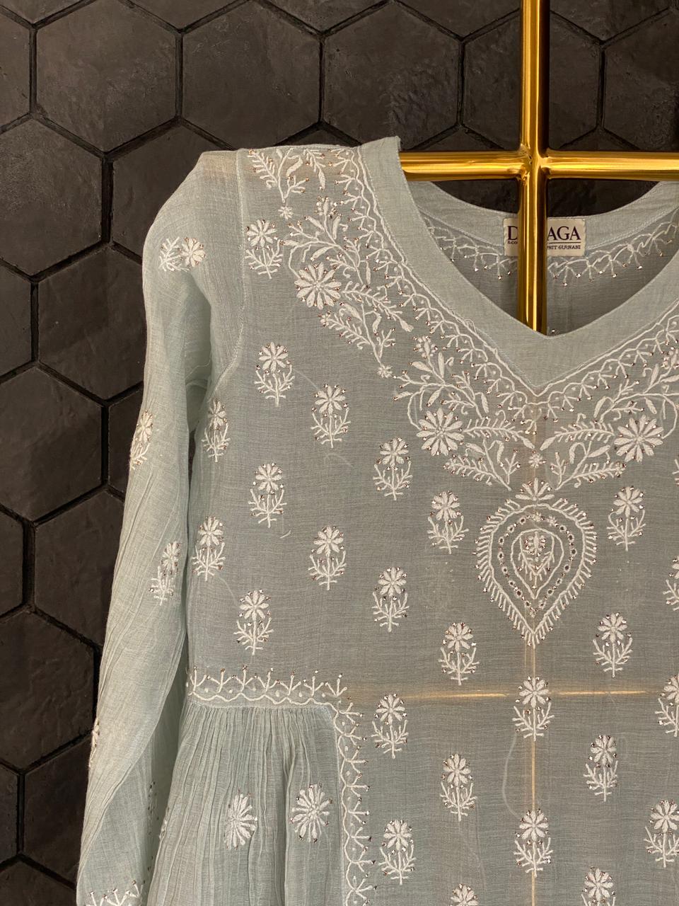 Blue Tissue Chikankari Co-ord Set