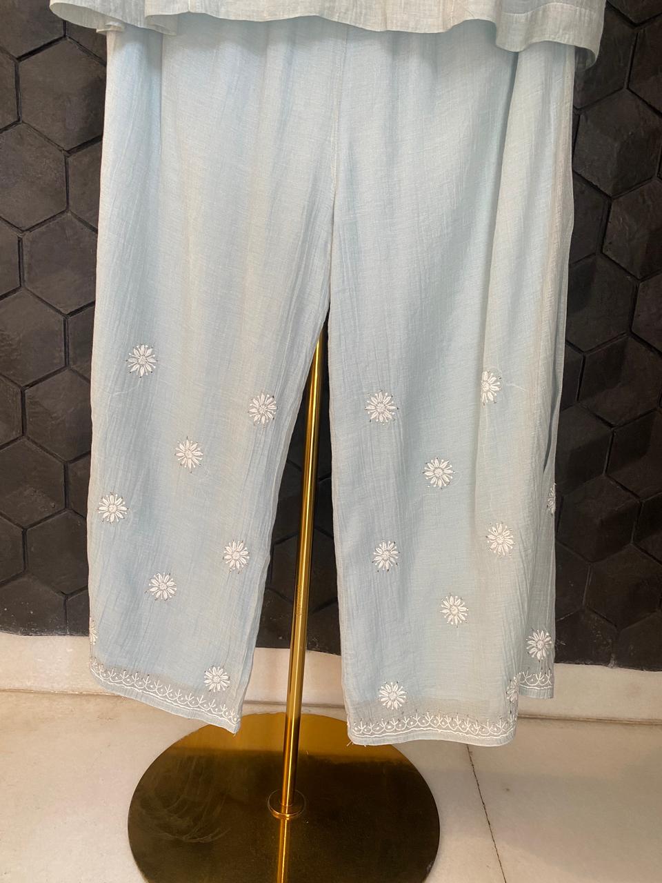 Blue Tissue Chikankari Co-ord Set