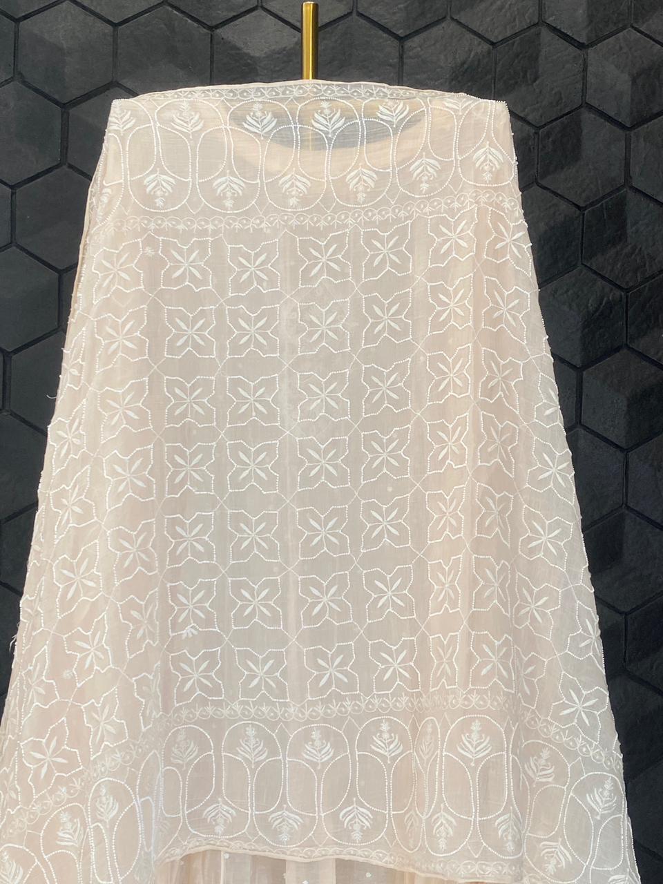 Peach Mul Chanderi Chikankari Anarkali Set