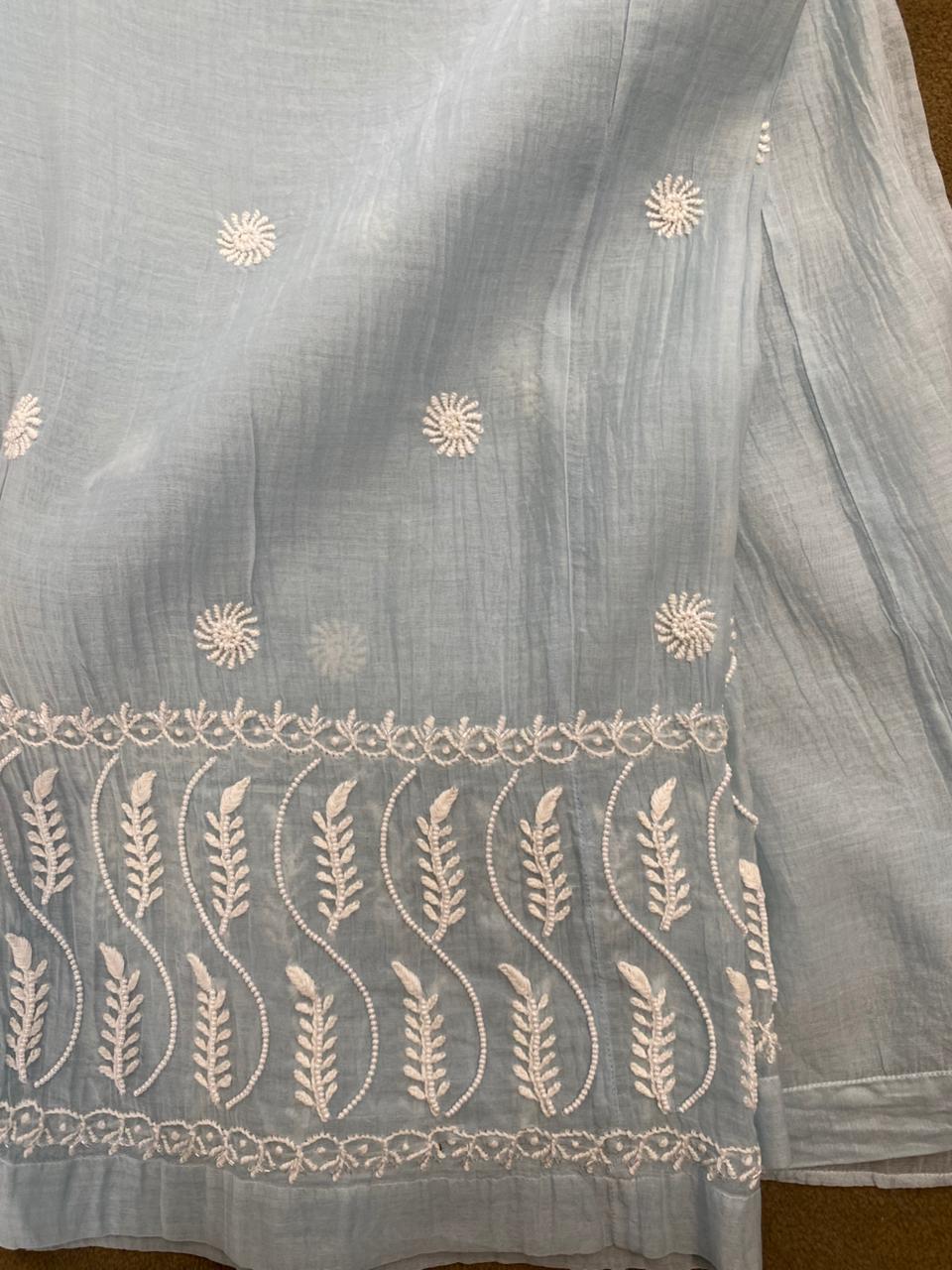 Sky Blue Mul Chanderi Chikankari Co-ord Set