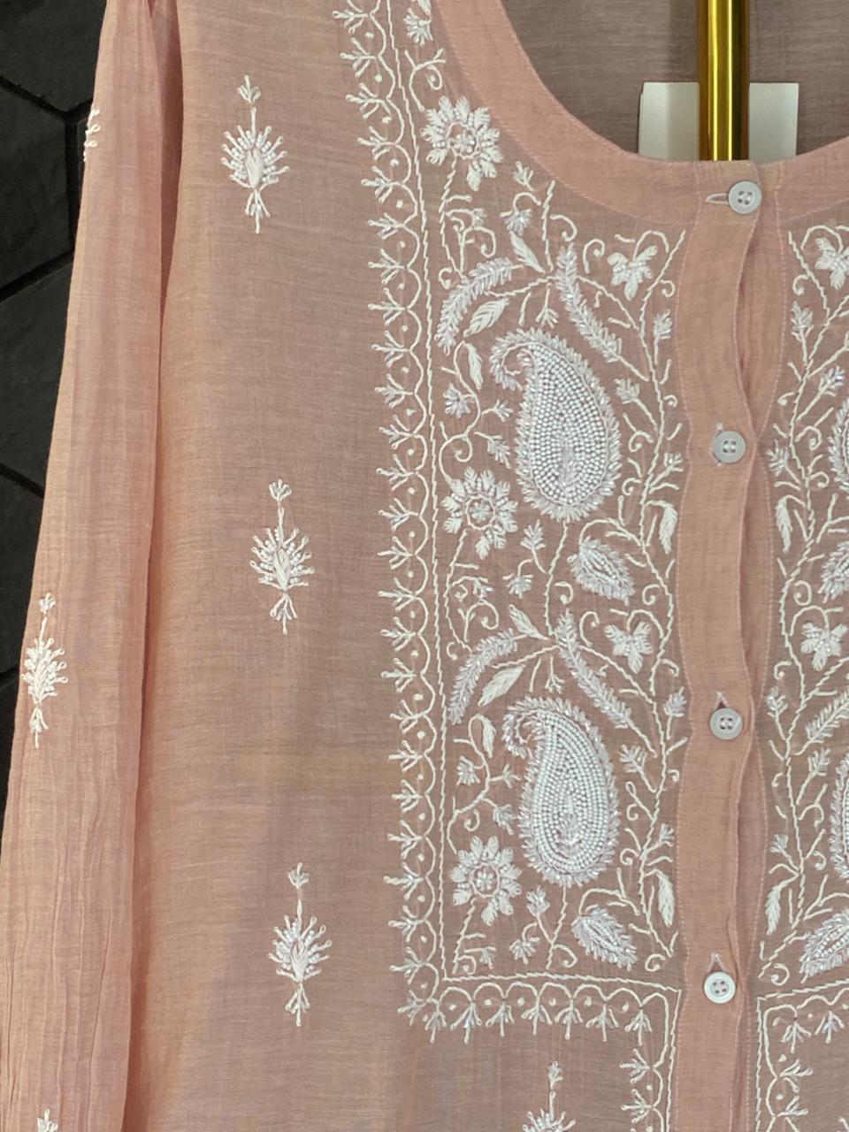 Pink Golden Tissue Chikankari Co-ord Set