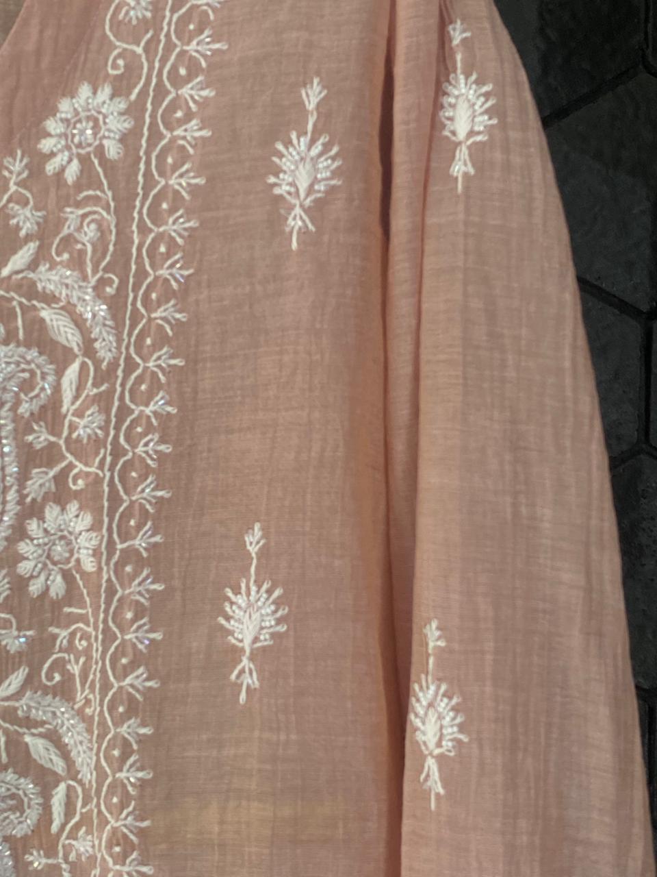 Pink Golden Tissue Chikankari Co-ord Set