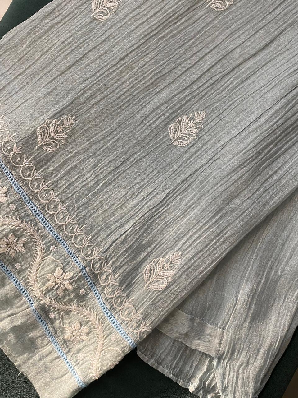 Sea Green Silver Tissue Chikankari Co-ord Set