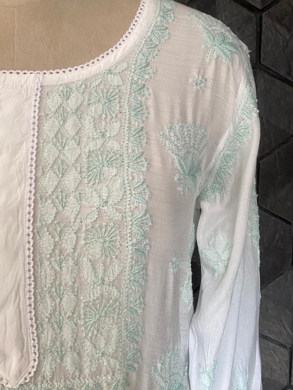 Sea Green Mul Chanderi Chikankari Co-ord Set