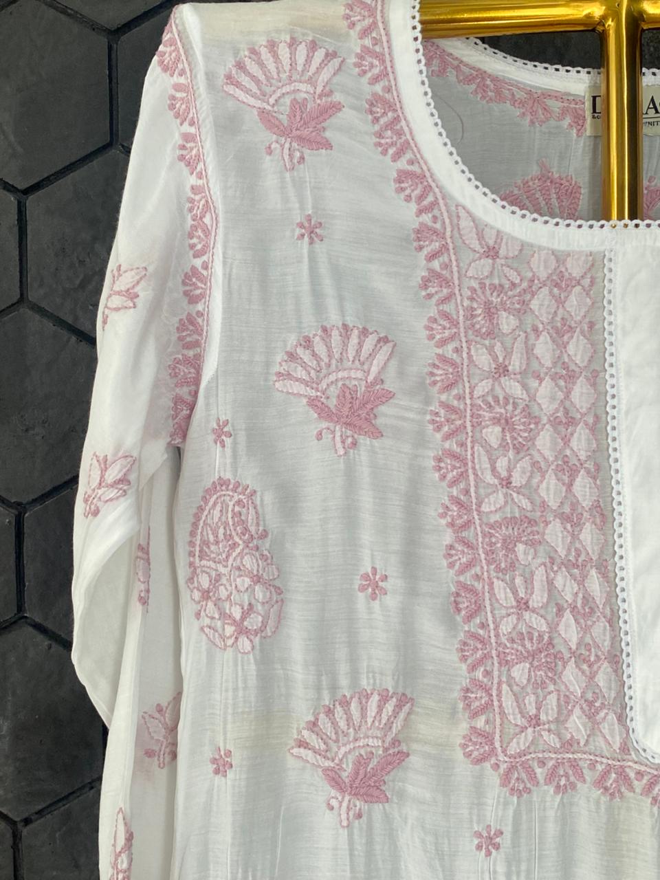 Pink Mul Chanderi Chikankari Co-ord Set