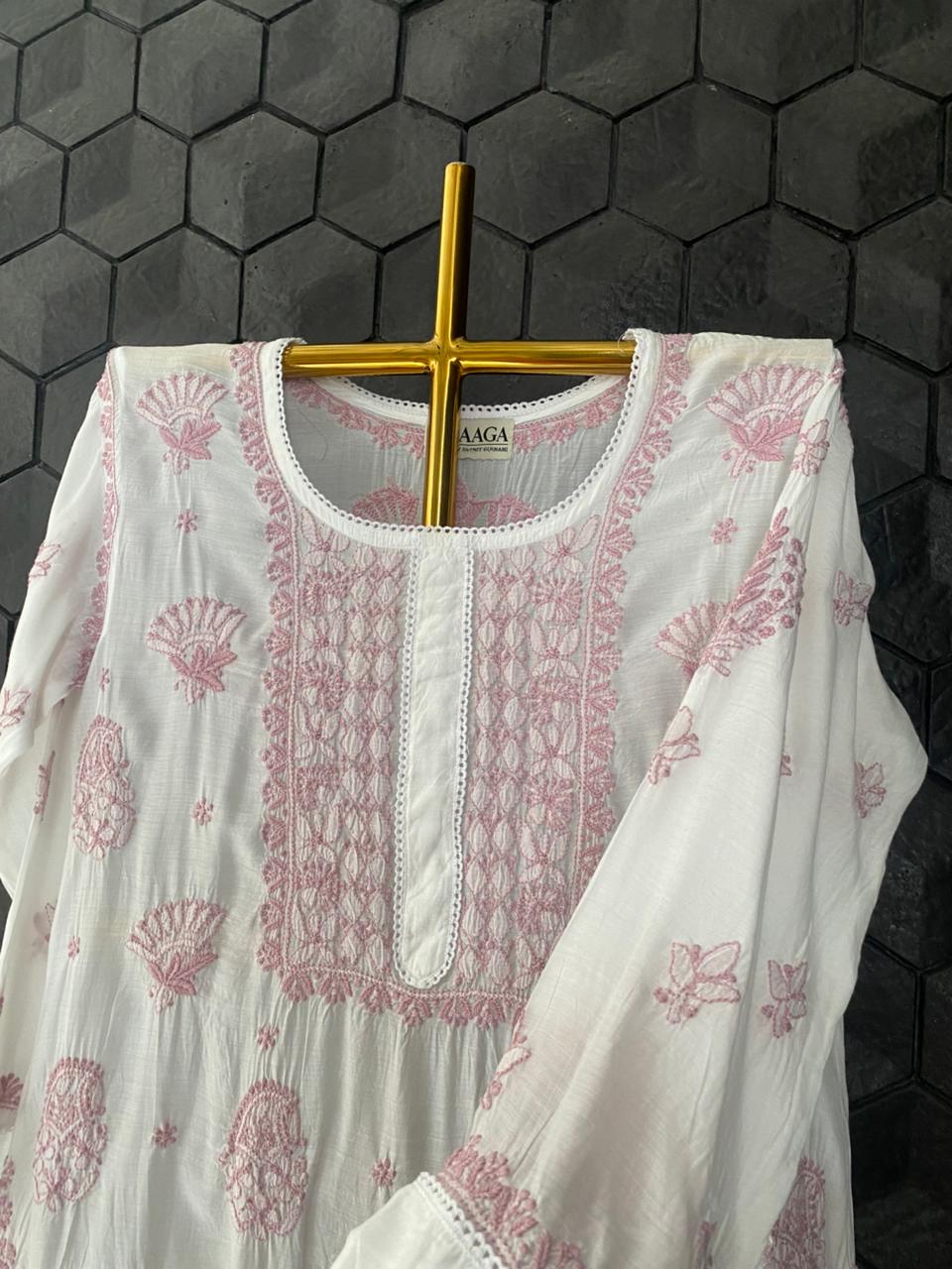Pink Mul Chanderi Chikankari Co-ord Set