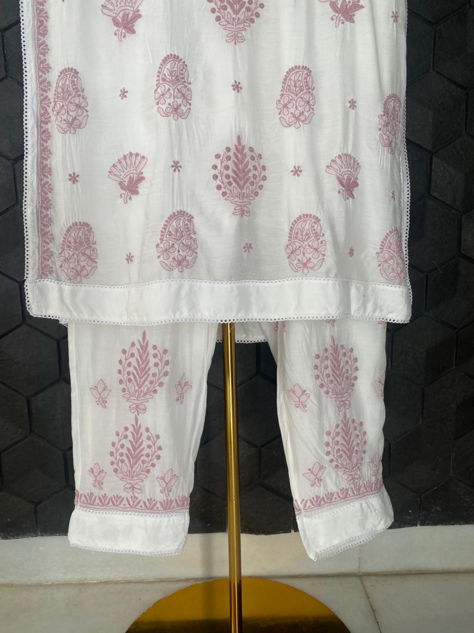 Pink Mul Chanderi Chikankari Co-ord Set