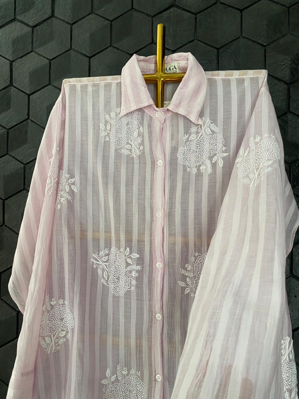 Lilac Mul Chanderi Chikankari Co-ord set