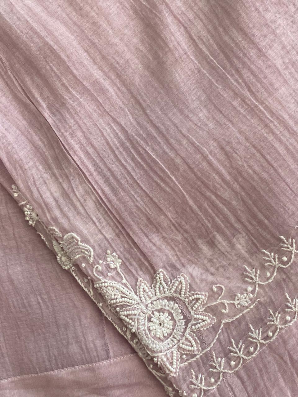 Lilac Mul Chanderi Chikankari Co-ord set